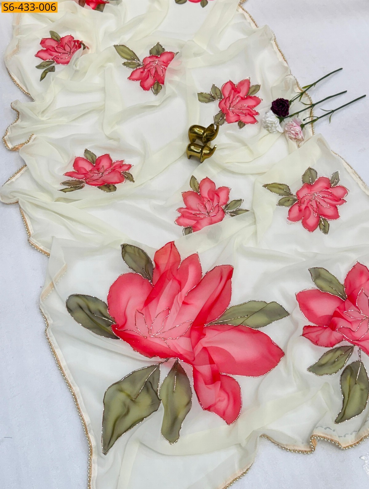 Half white Fancy chiffon printed  saree