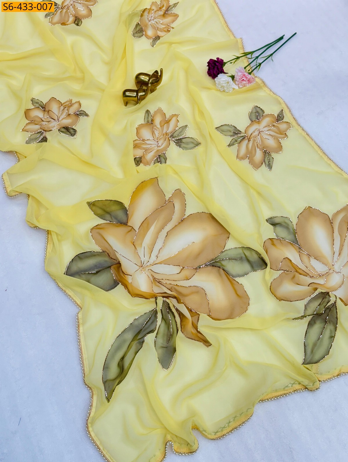 Yellow Fancy chiffon printed  saree