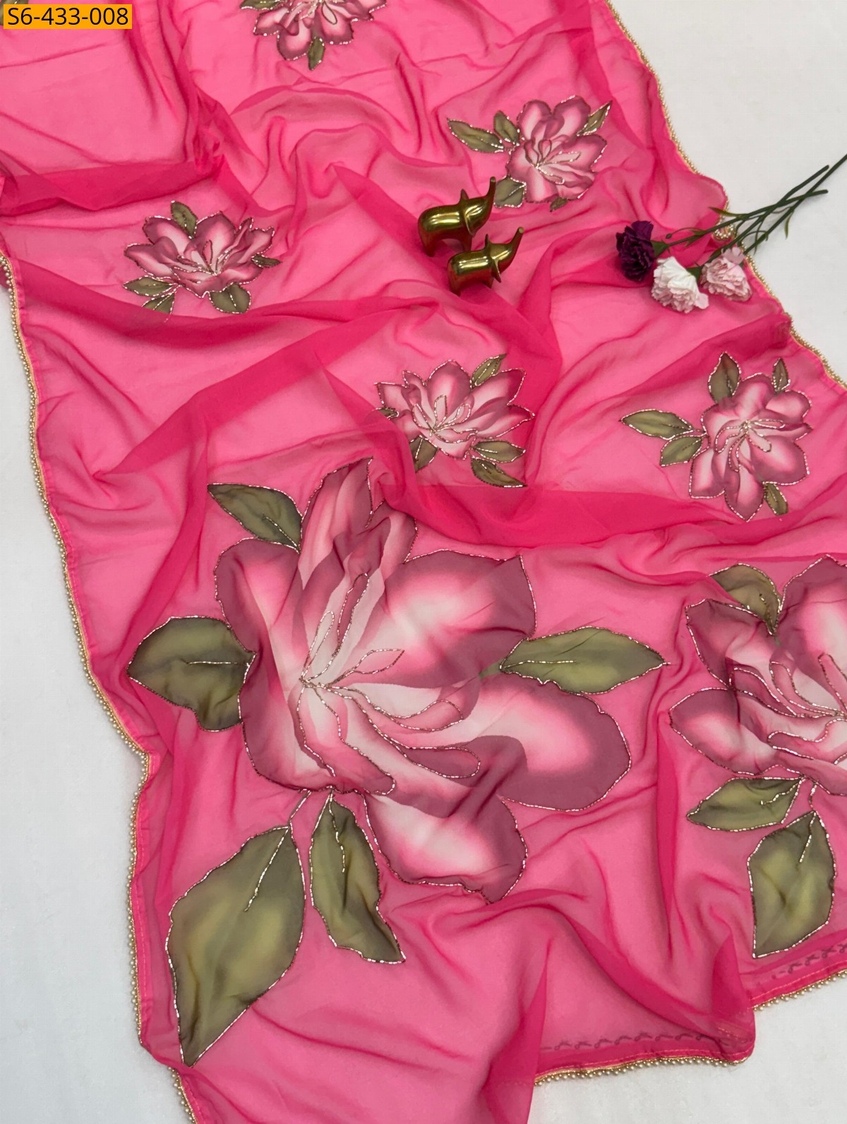 Pink  Fancy chiffon printed  saree