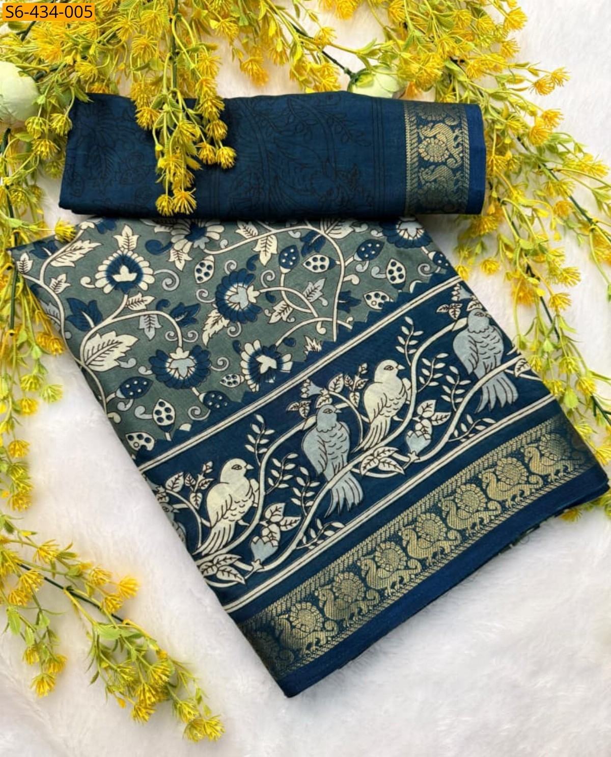 Blue Fancy soft cotton silk sarees 