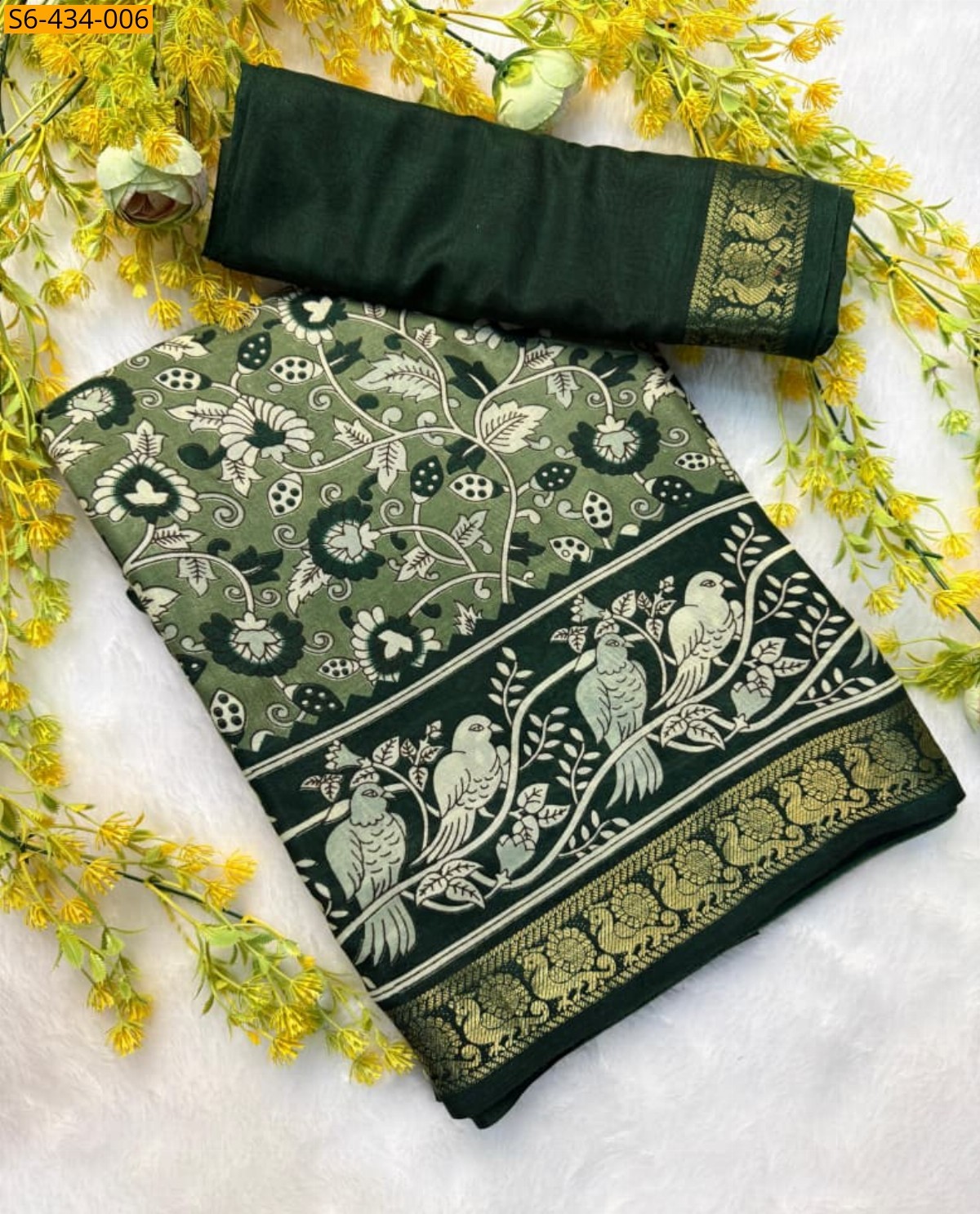 Green Fancy soft cotton silk sarees 