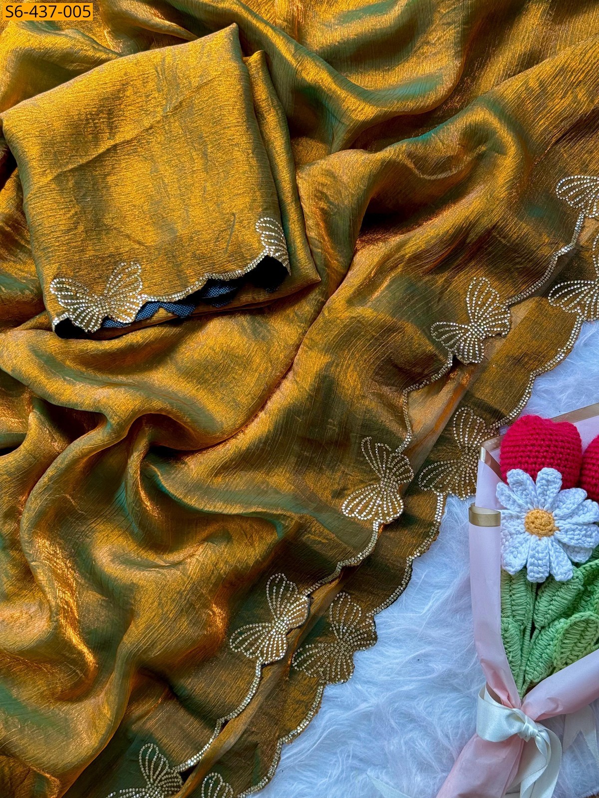 Mustard Fancy fendy chiffon  sarees