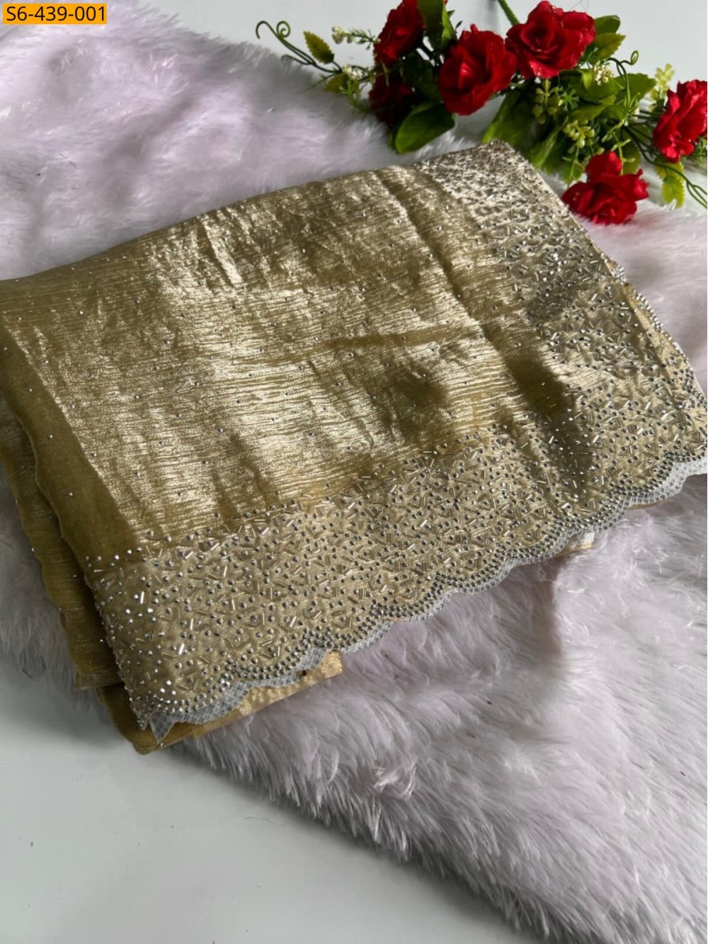 Fancy fendy chiffon swaroski work sarees