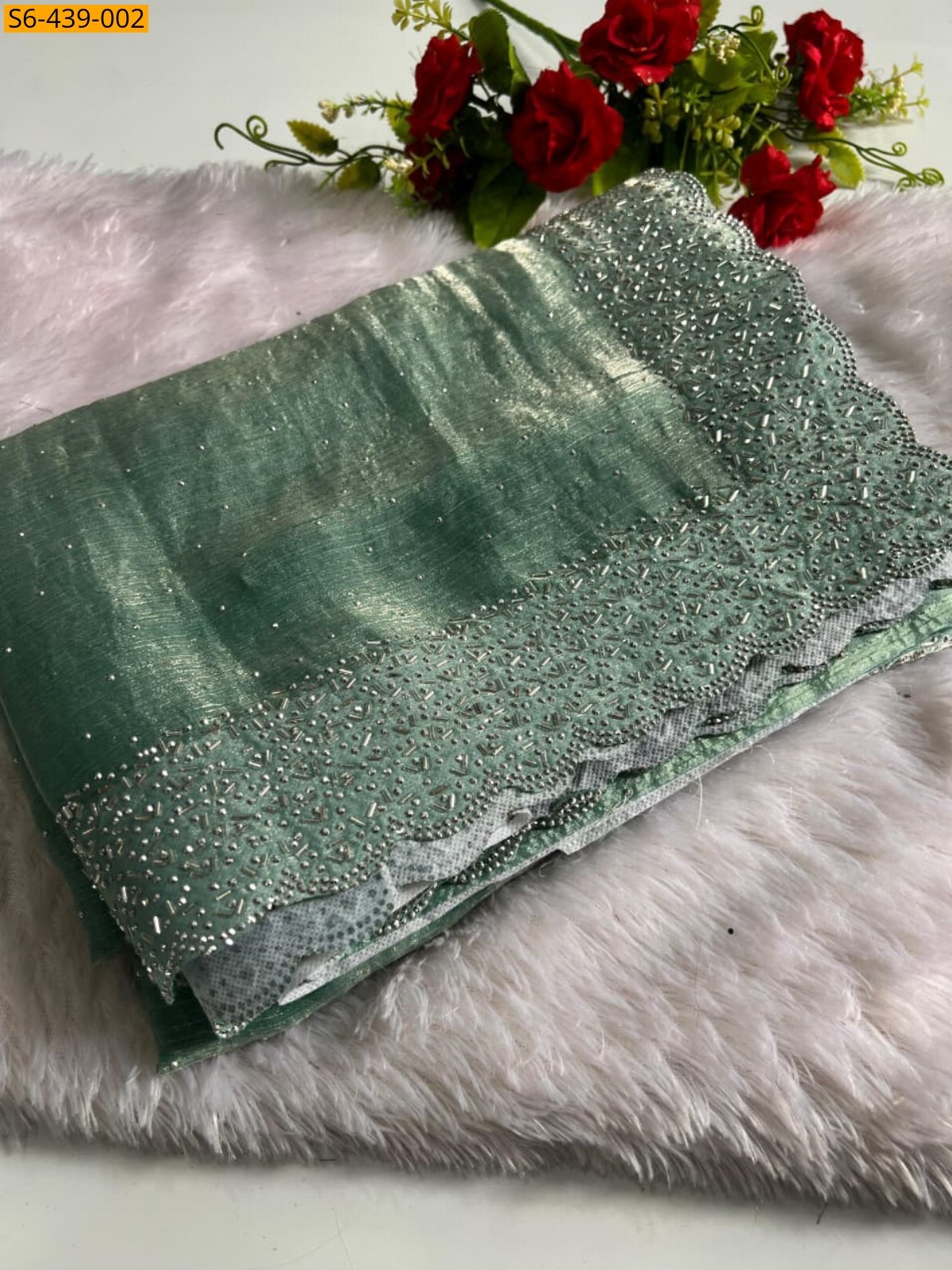 Green Fancy fendy chiffon swaroski work sarees