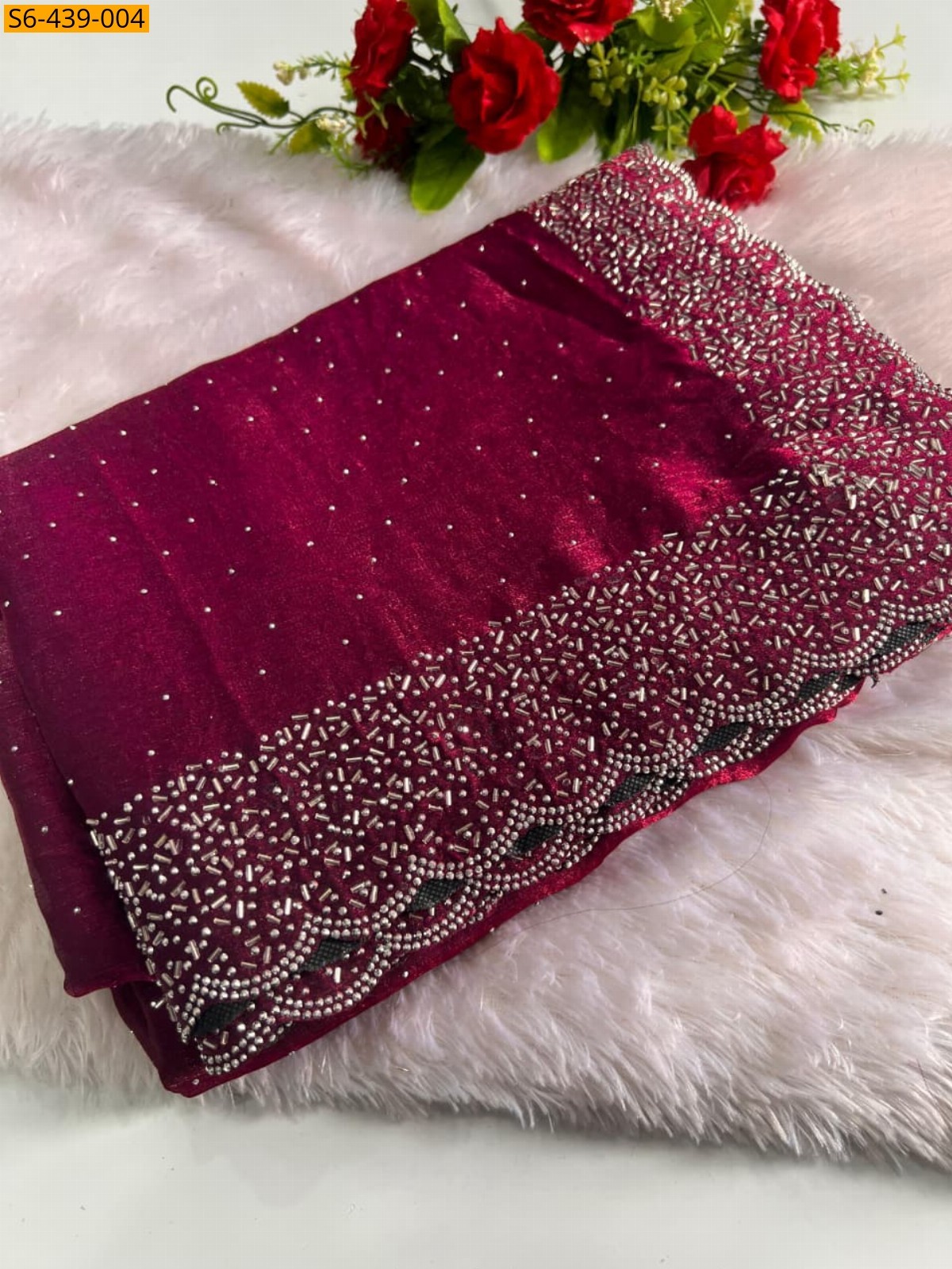 Pink Fancy fendy chiffon swaroski work sarees