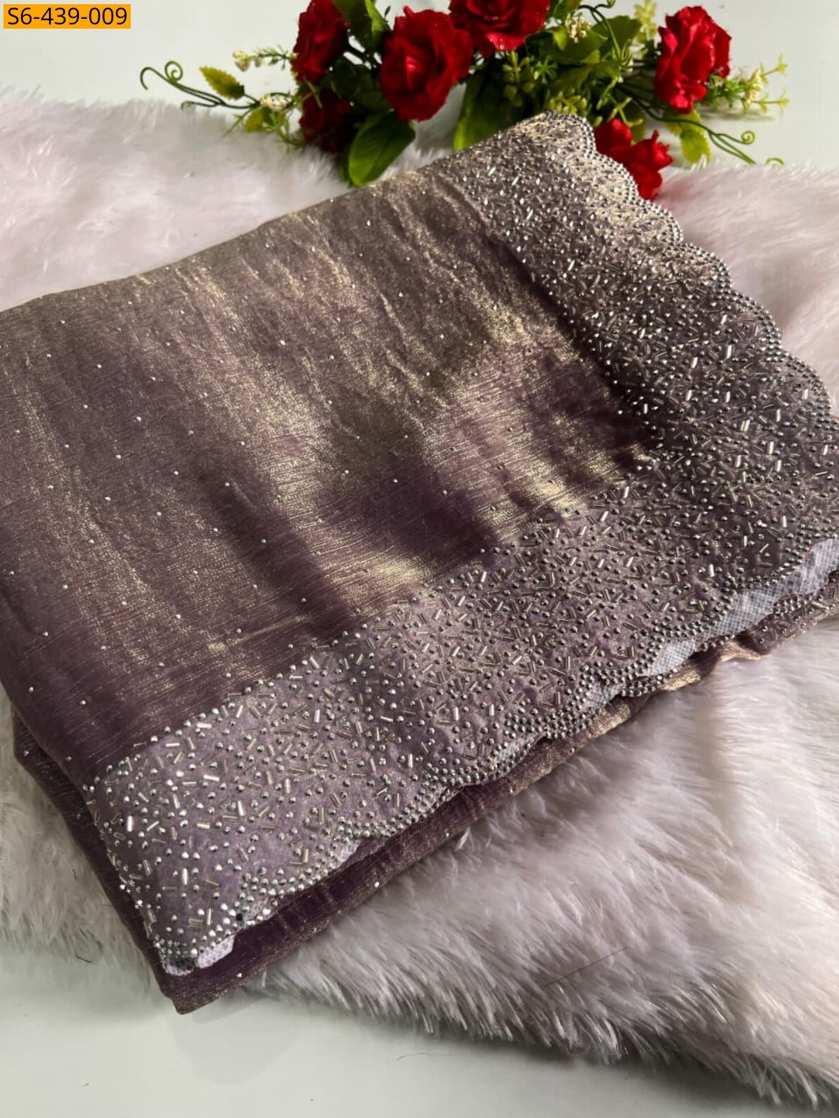 Gray Fancy fendy chiffon swaroski work sarees