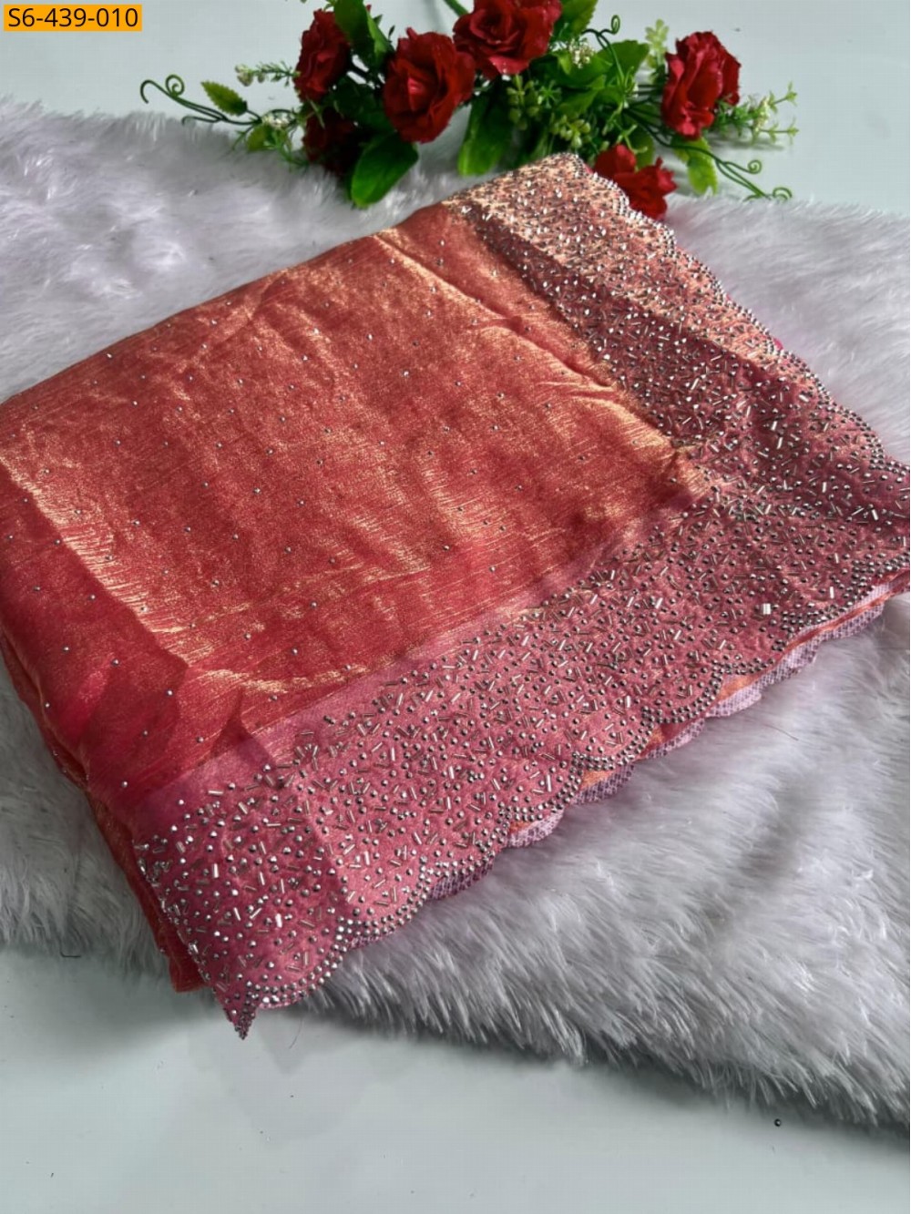 Fancy fendy chiffon swaroski work sarees