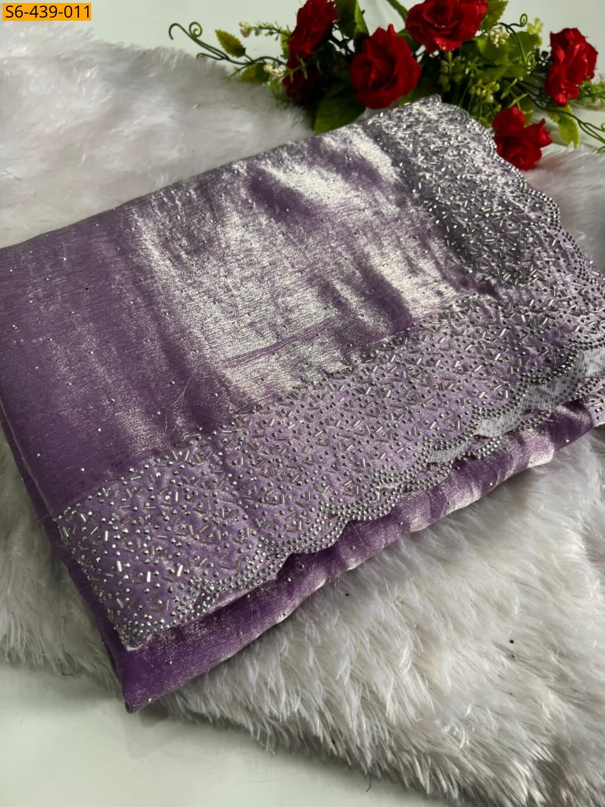 Purple Fancy fendy chiffon swaroski work sarees