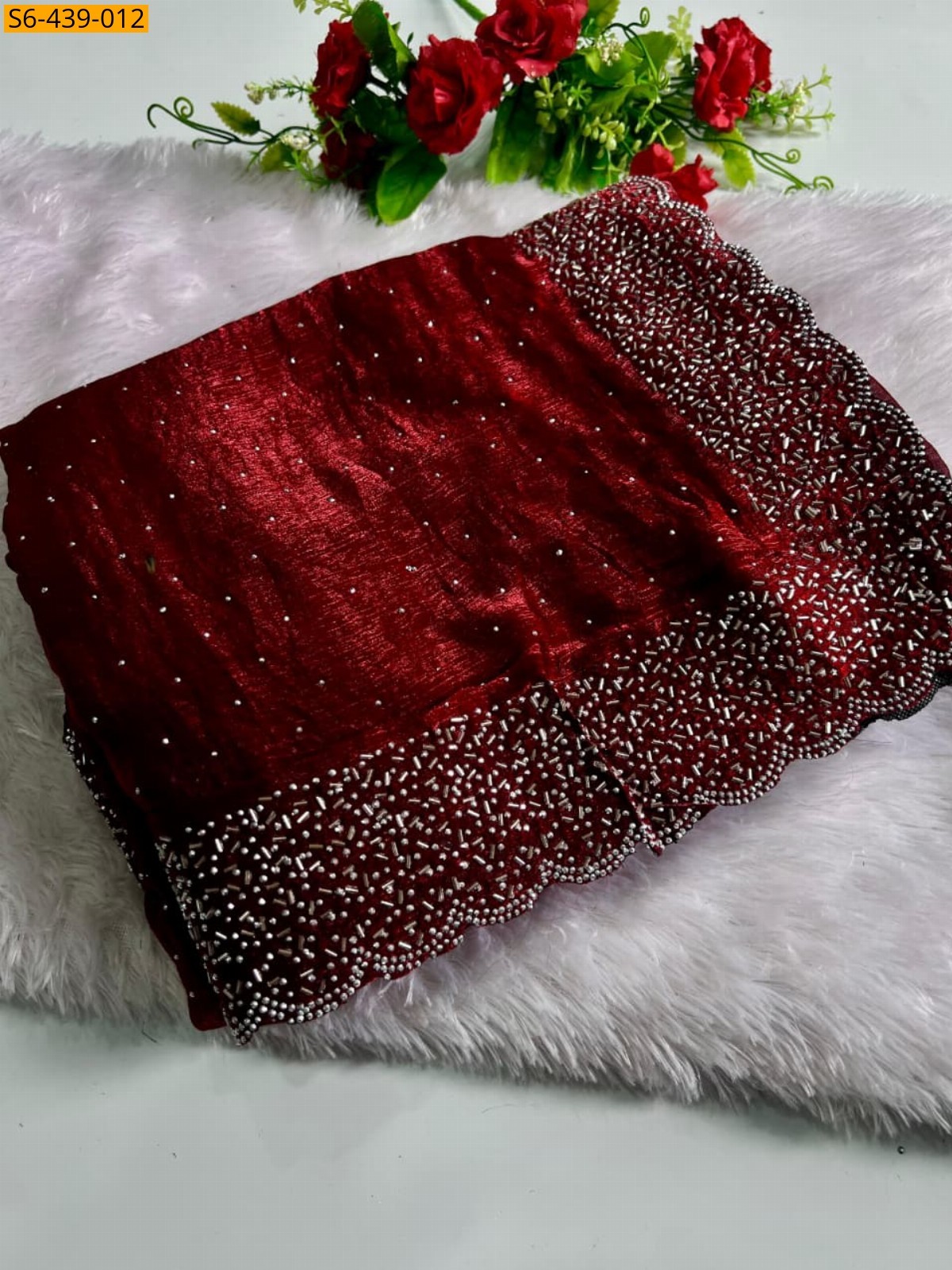 Red Fancy fendy chiffon swaroski work sarees