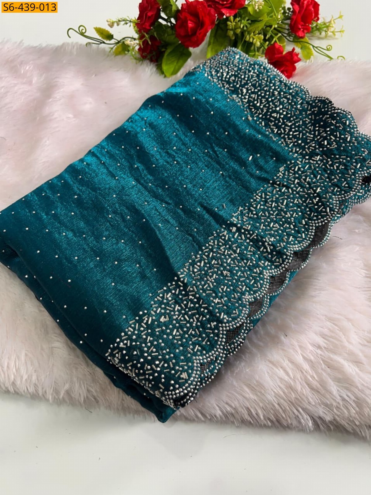 Blue Fancy fendy chiffon swaroski work sarees