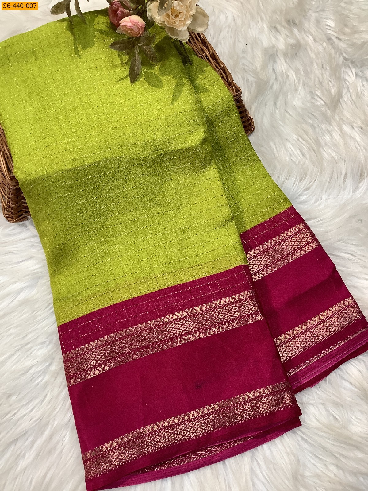 Lime Green Fancy Mysore warm silk sarees