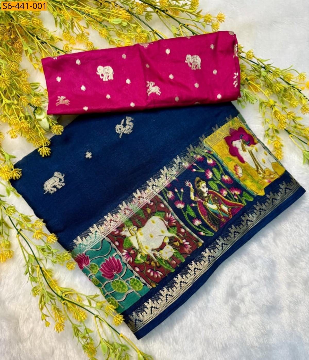 Navy Blue Fancy mangalagiri silk saree