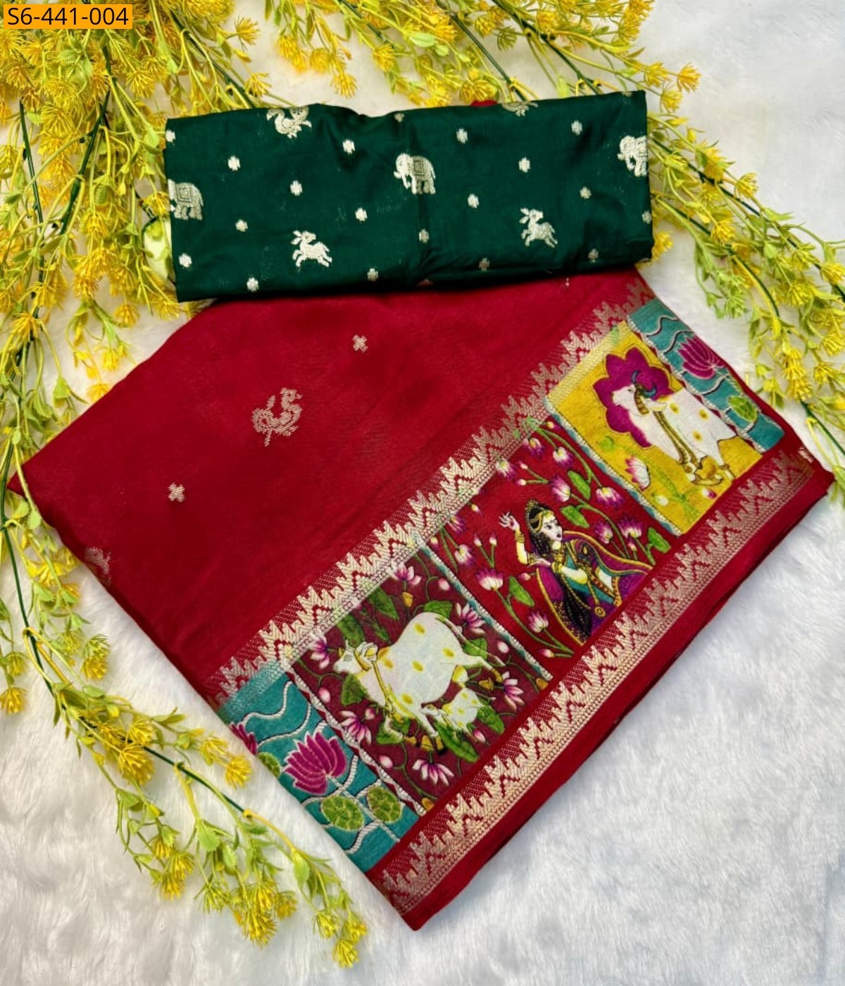 Red Fancy mangalagiri silk saree