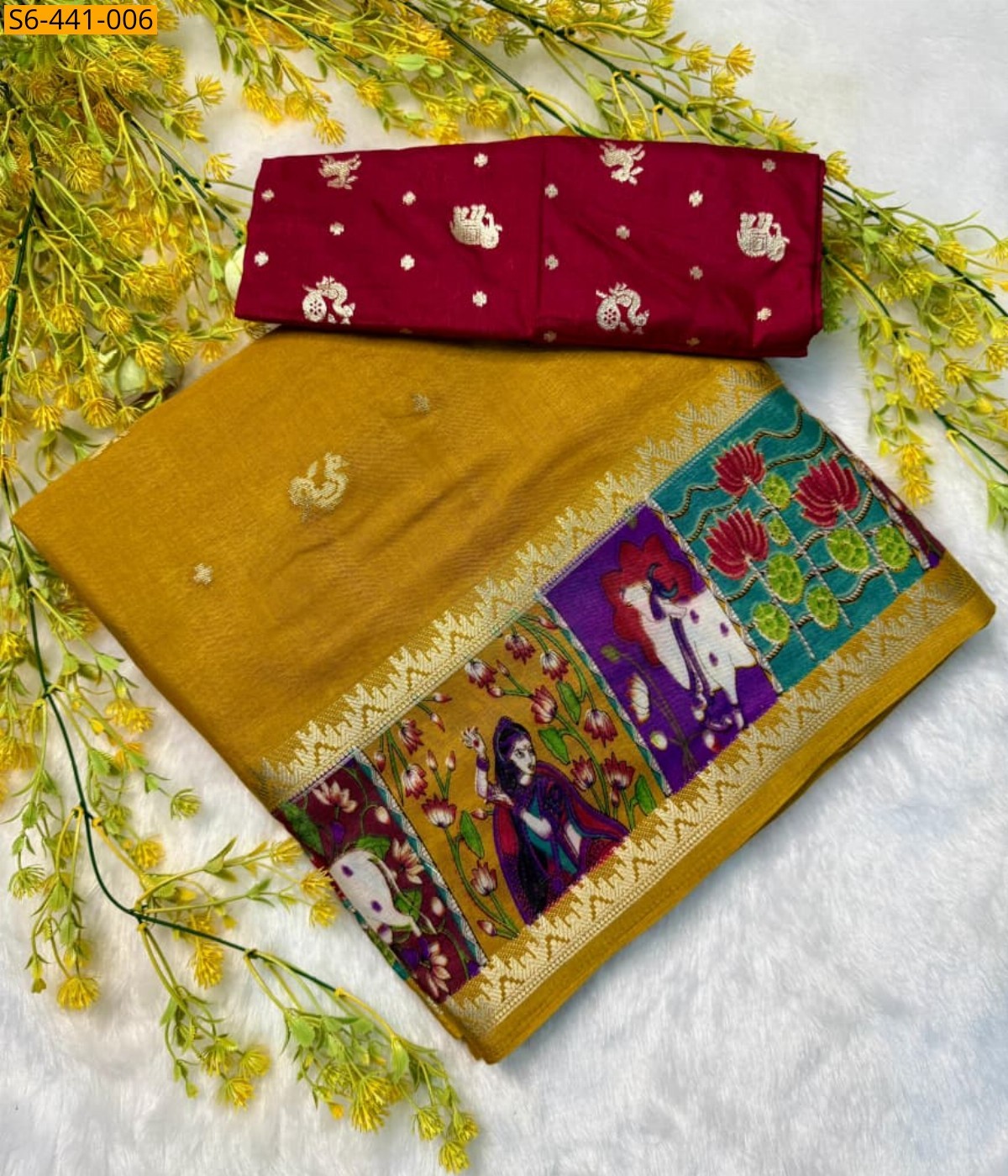 Mustard Fancy mangalagiri silk saree