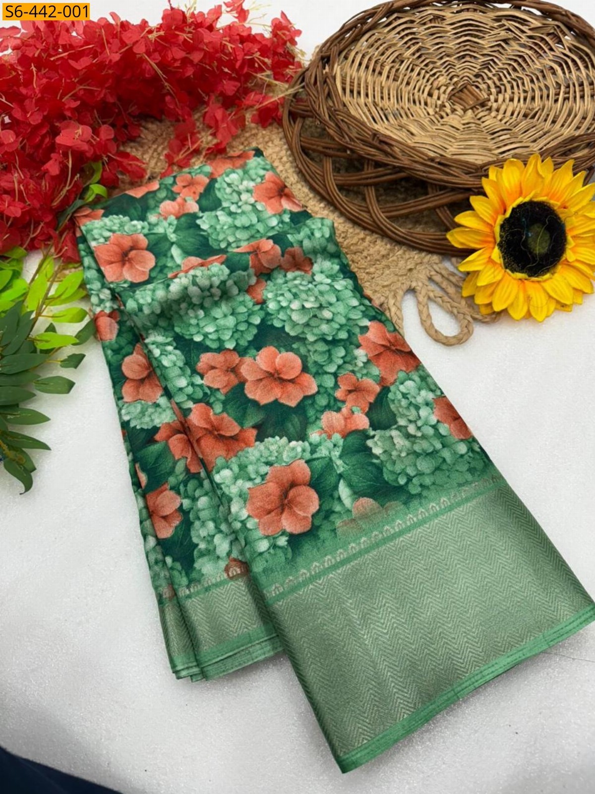 Green Marshmellow blooming saree