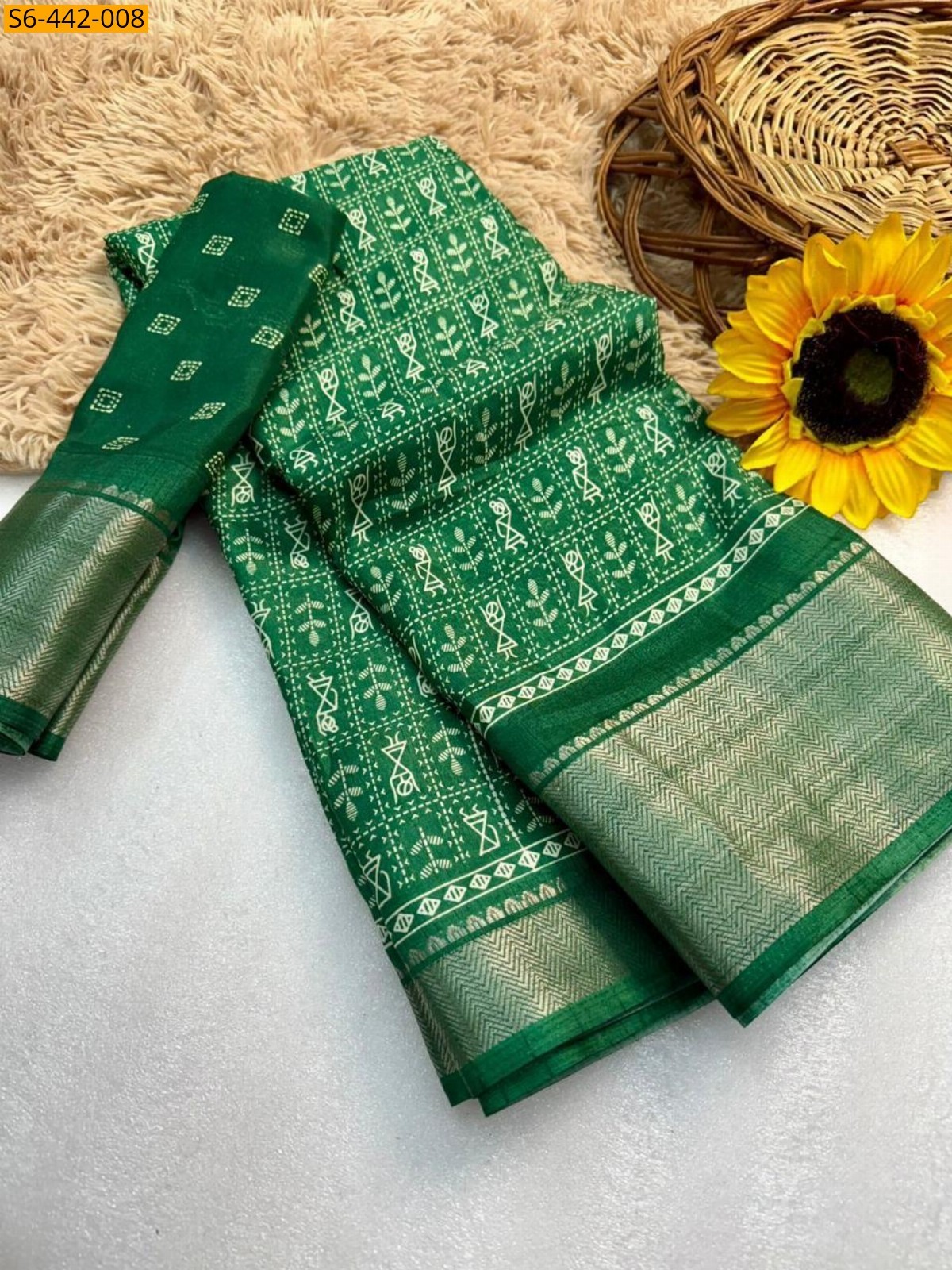 Green Marshmellow blooming saree