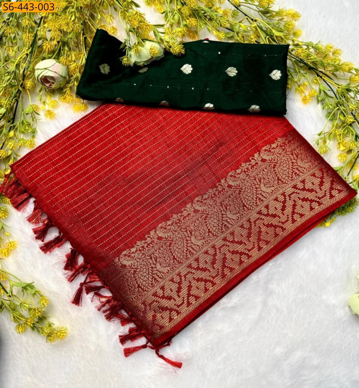 Red Fancy dola silk  saree