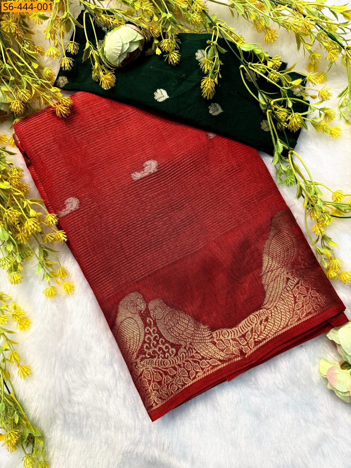 Red Fancy dola silk  saree