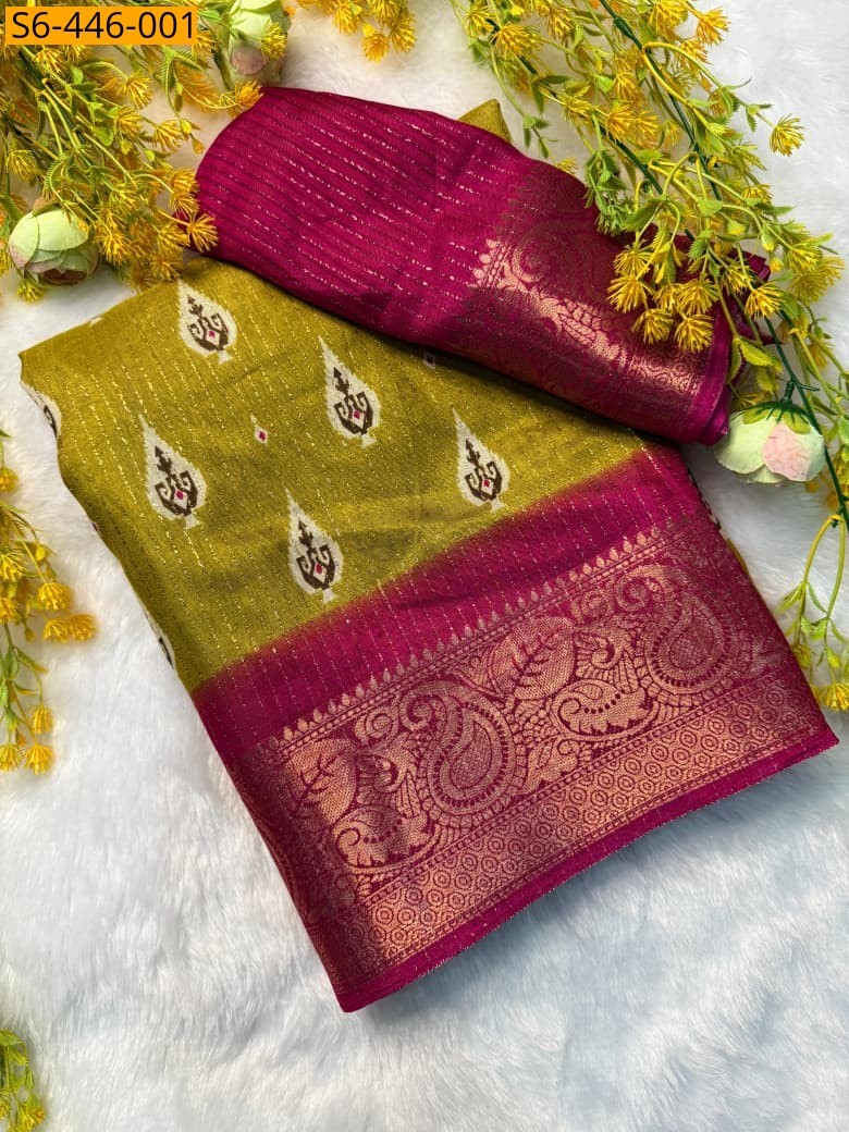 Green  Fancy dola silk saree 