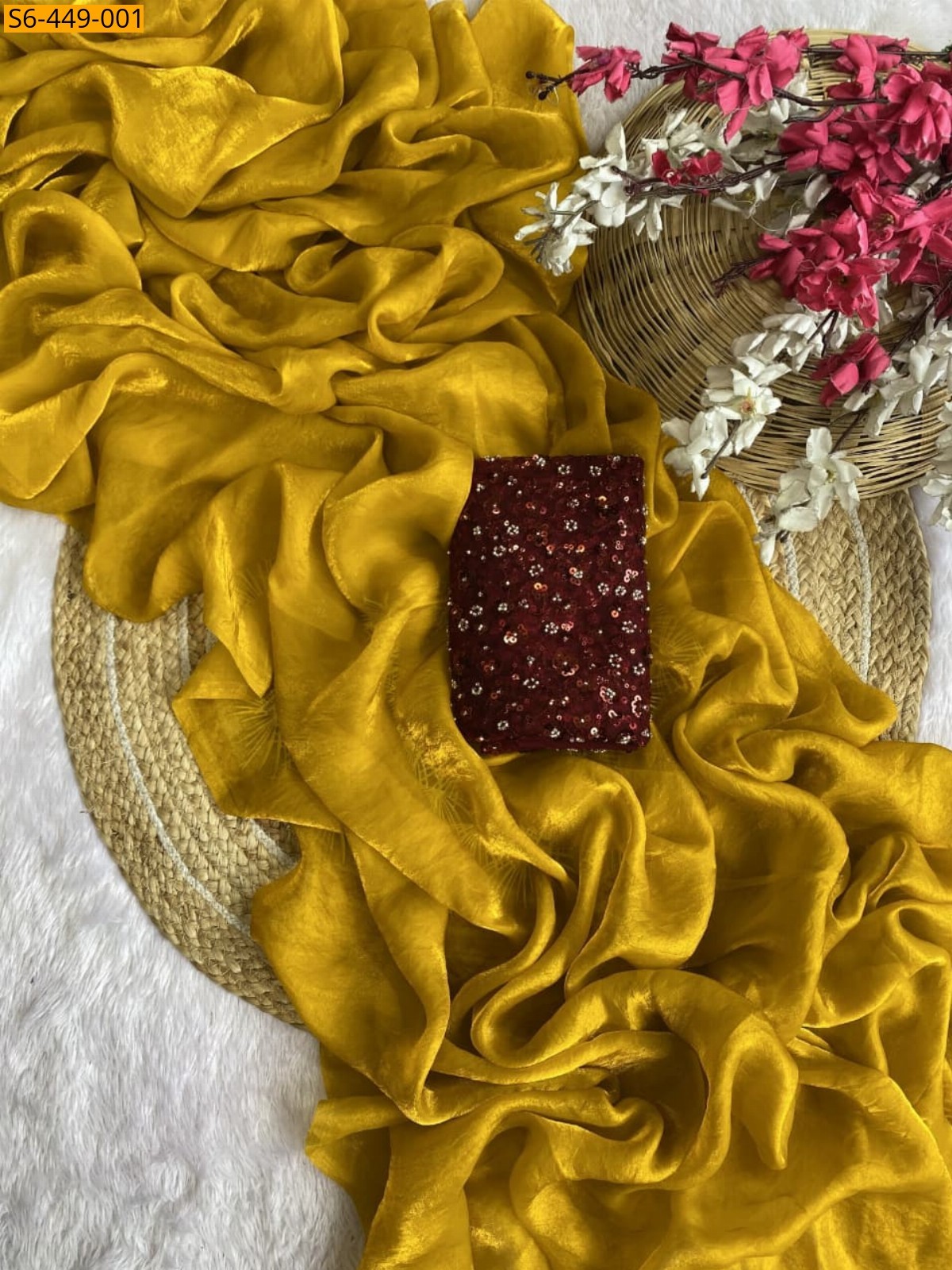 Yellow Soft space silk sarees 