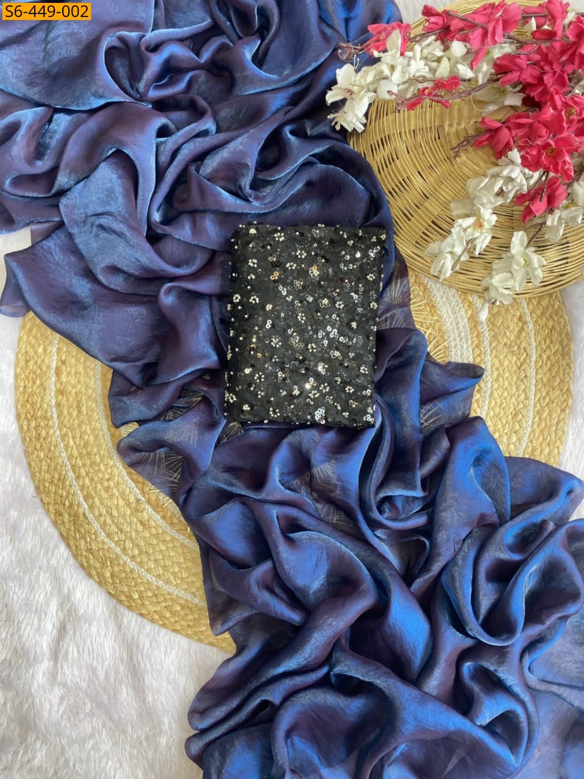 Navy blue Soft space silk sarees 