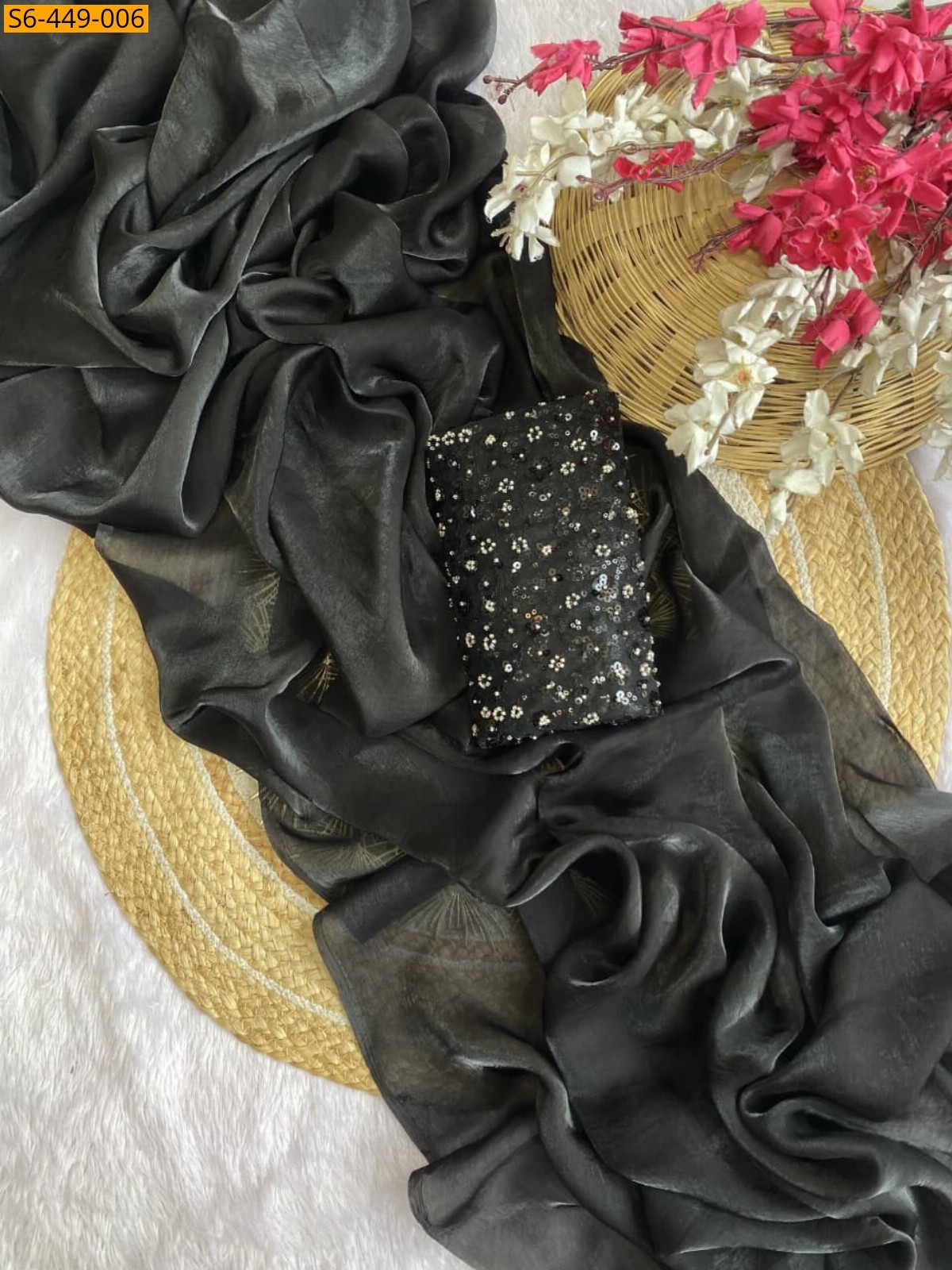 Black Soft space silk sarees 