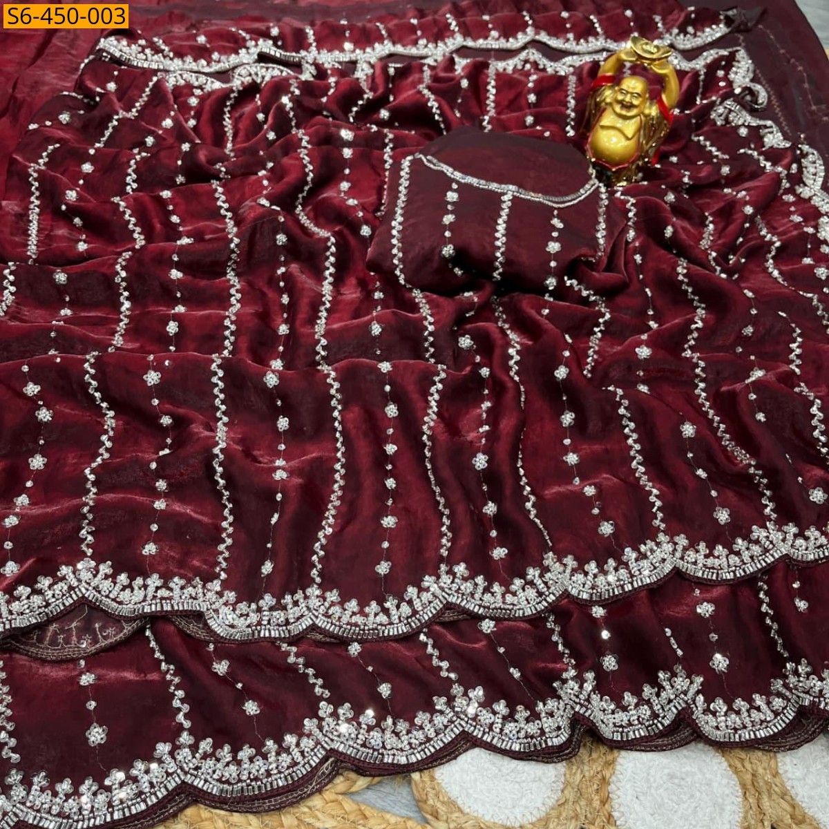 Maroon Space silk embroidery sarees