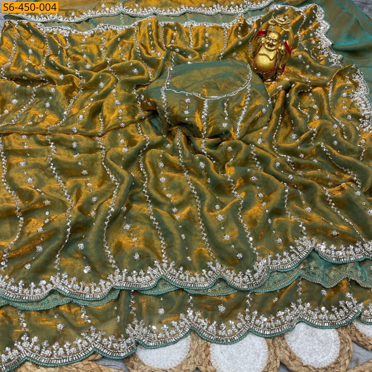 Gold Space silk embroidery sarees