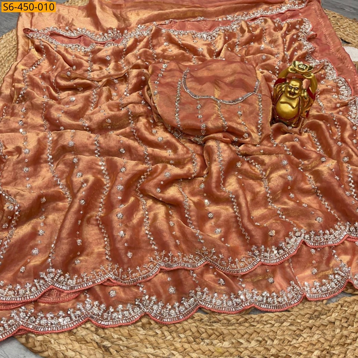 Orange Space silk embroidery sarees