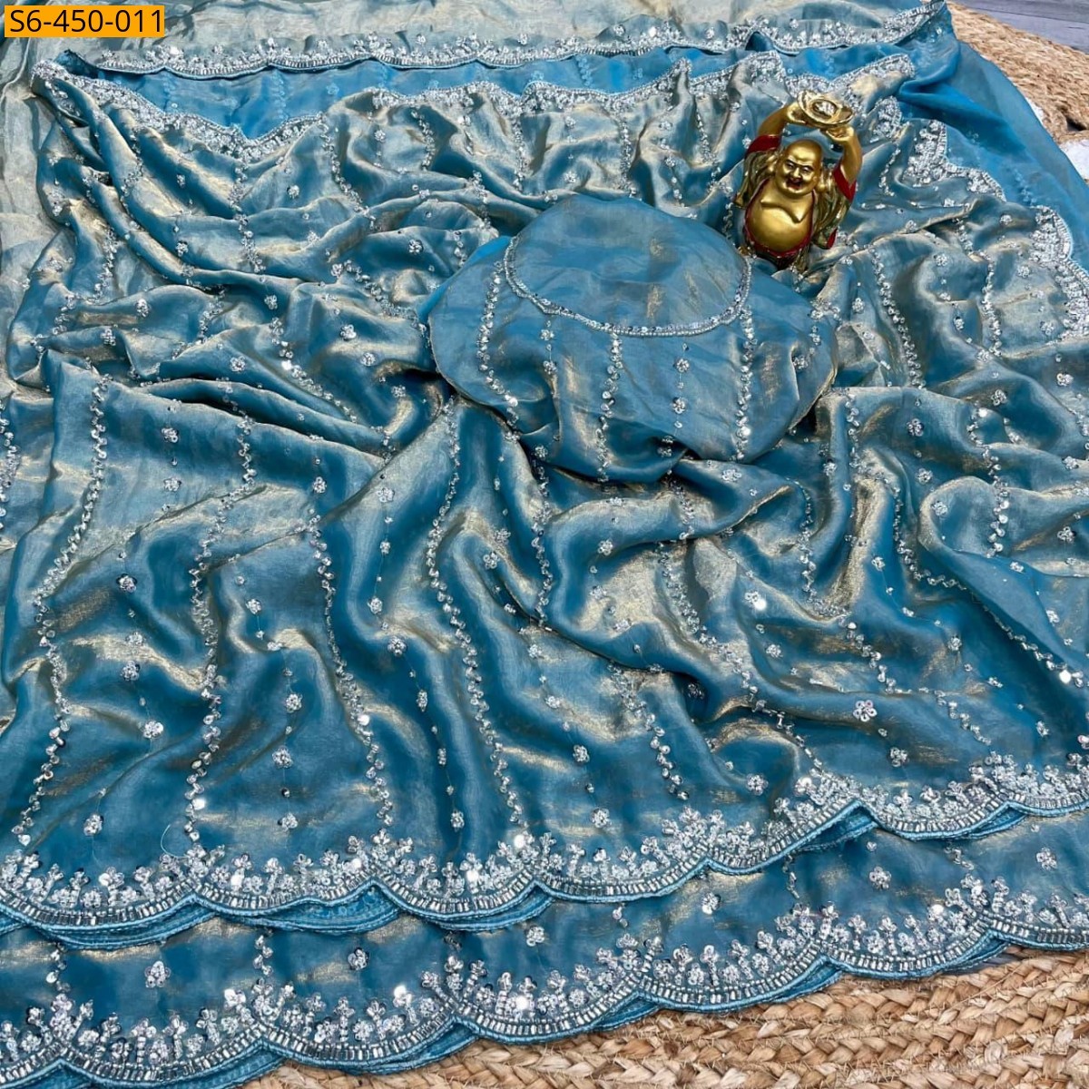 Blue Space silk embroidery sarees
