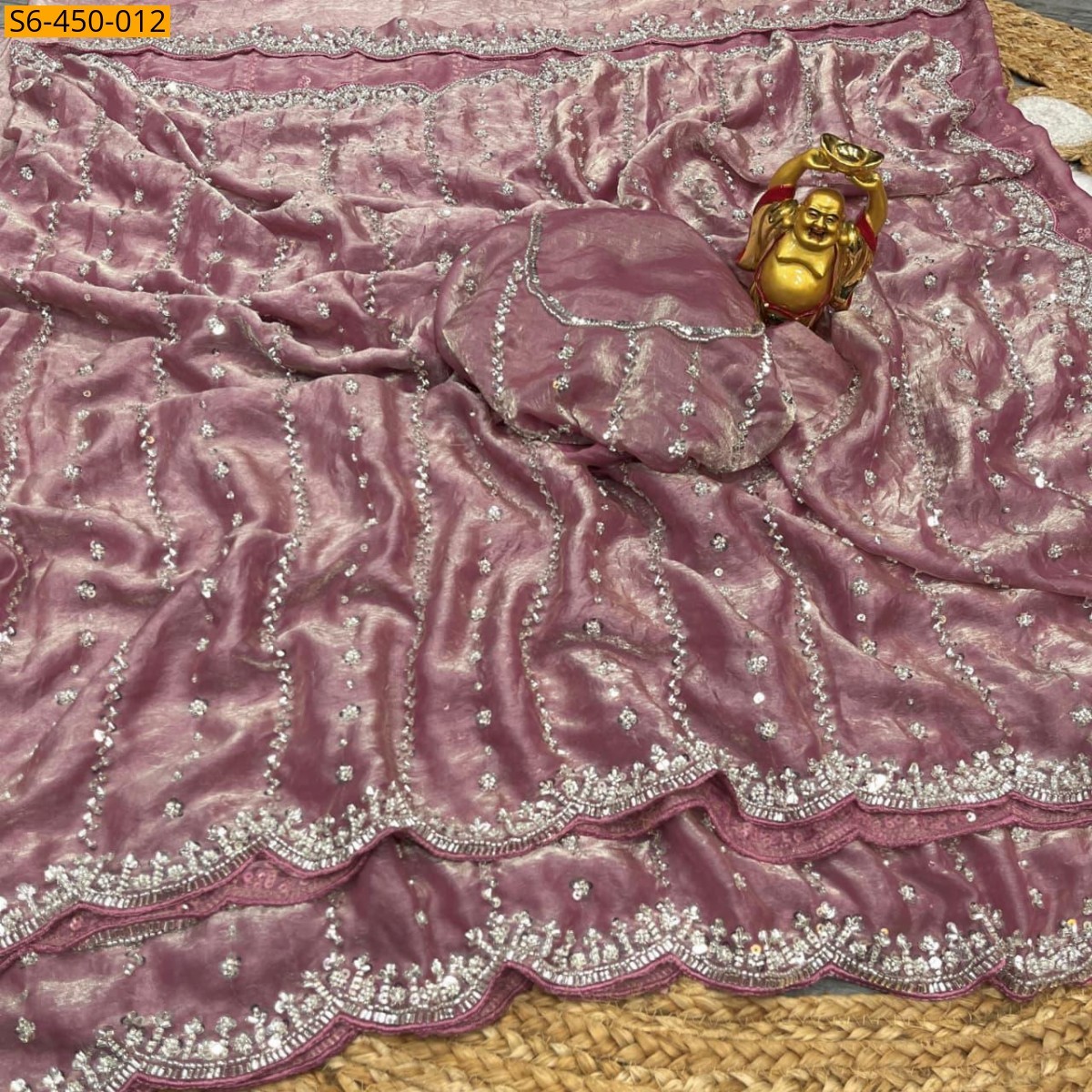 Space silk embroidery sarees - Onion Pink