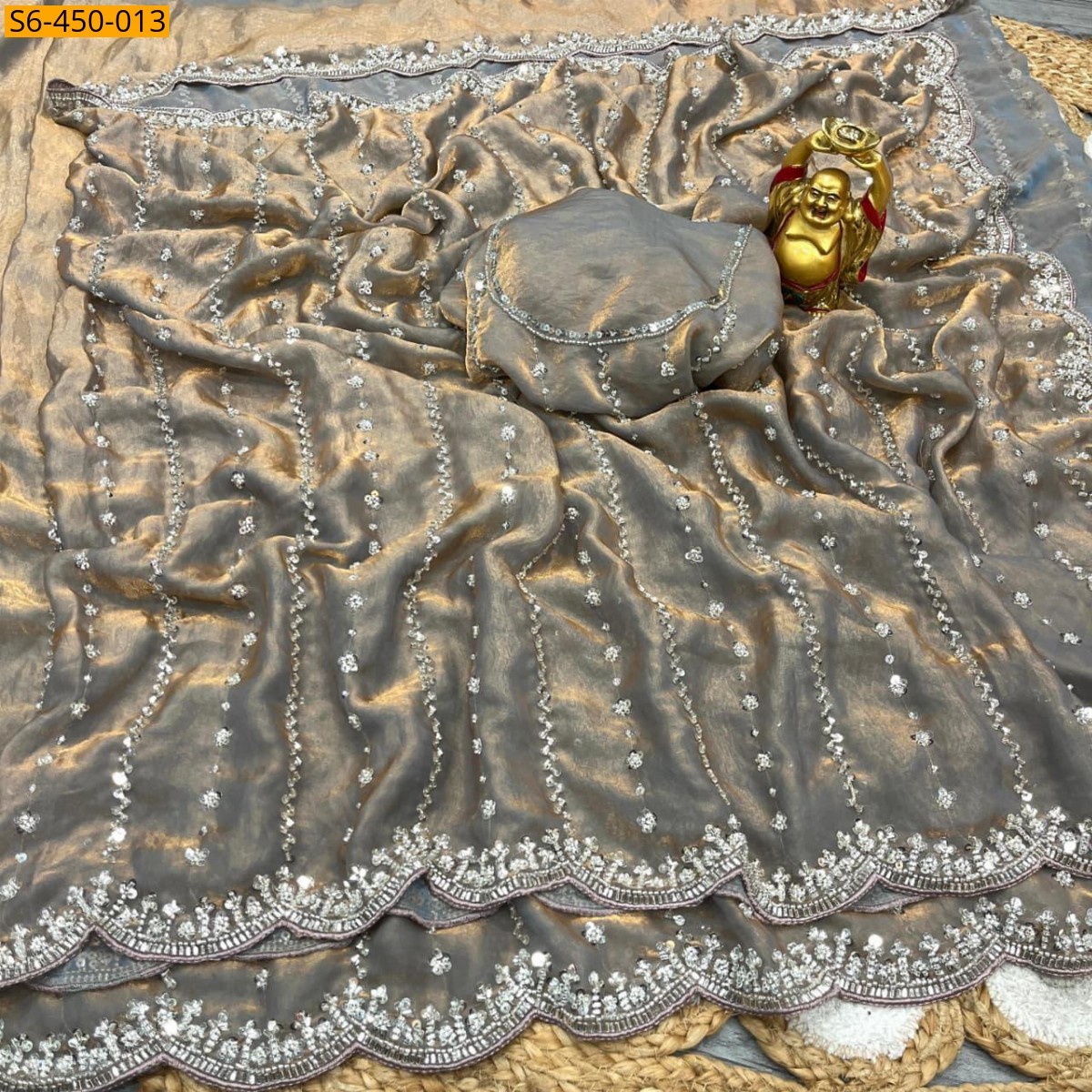 Space silk embroidery sarees