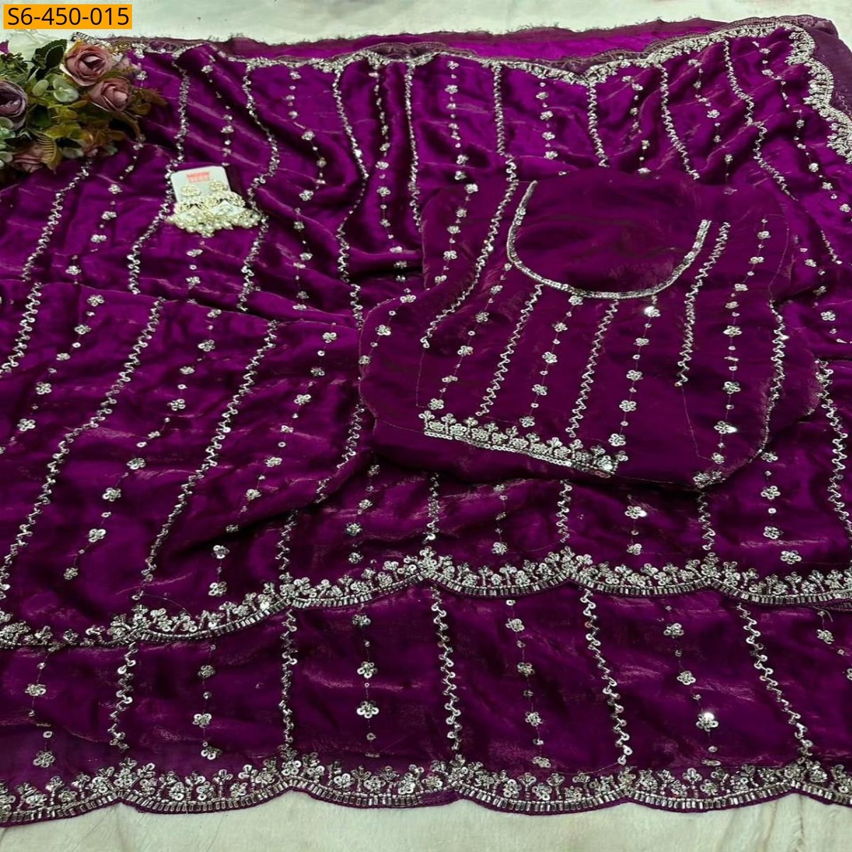 Magenta Space silk embroidery sarees