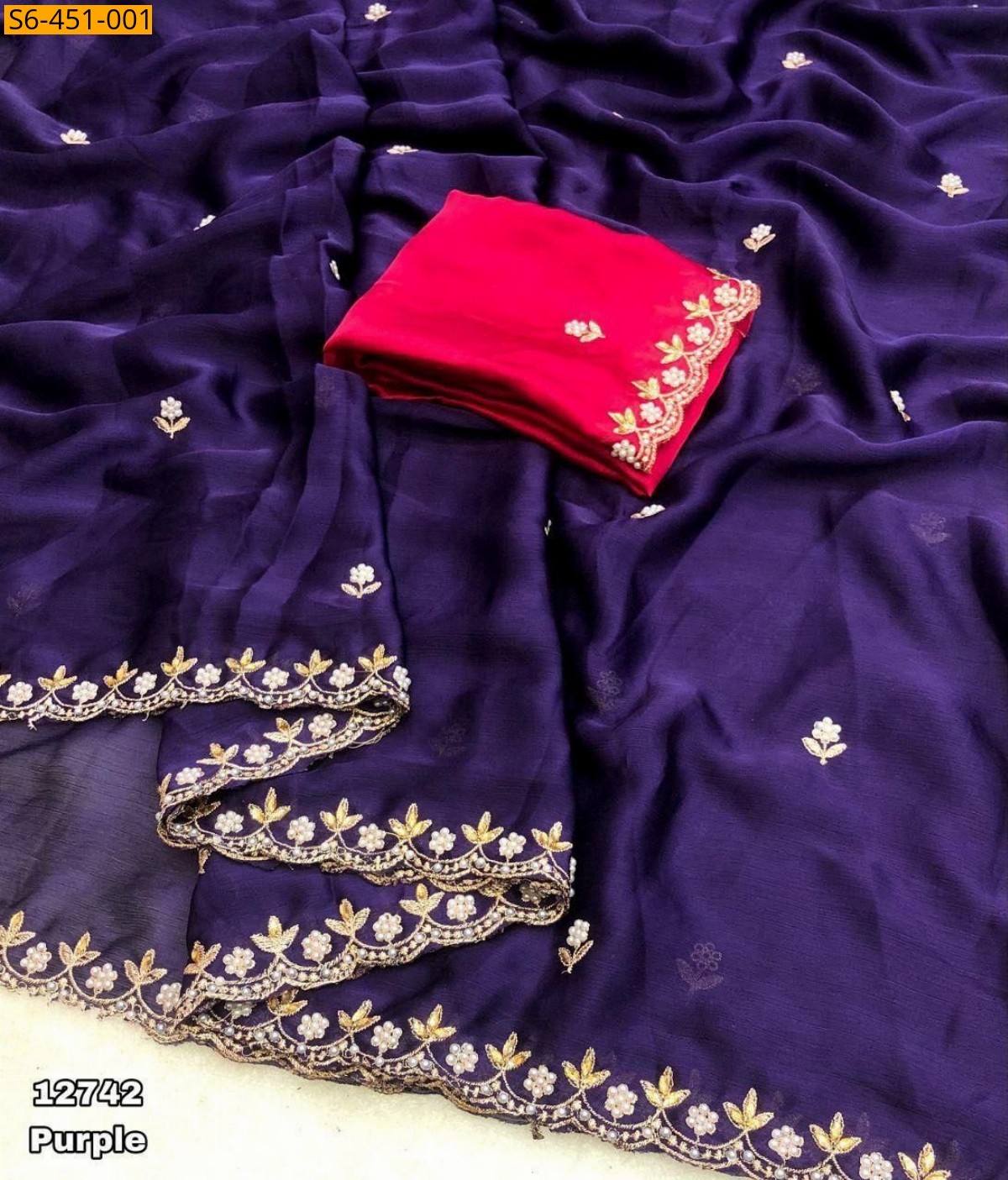 Violet Satin chiffon crush silk sarees