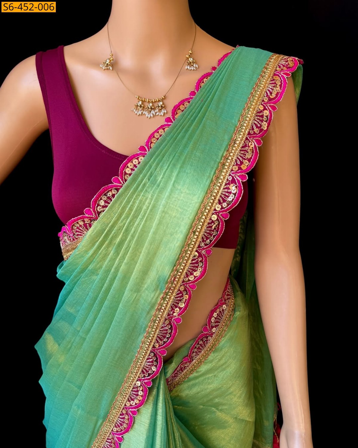 Fancy tissue silk sarees - Green