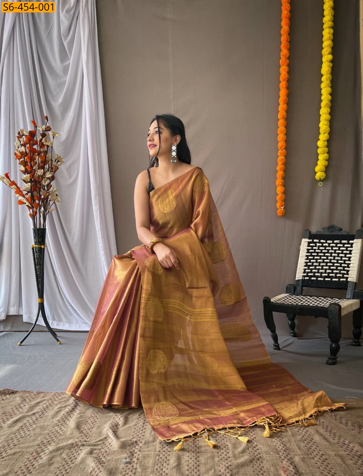 Light PInk Fancy tissue silk sarees