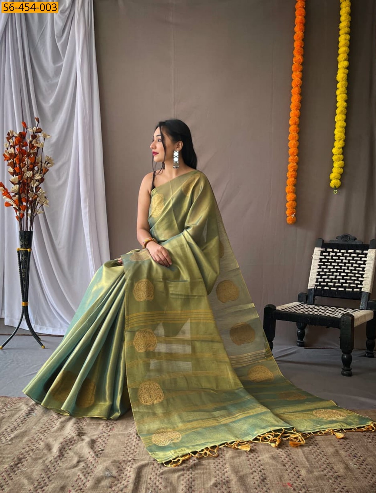 Green Fancy tissue silk sarees