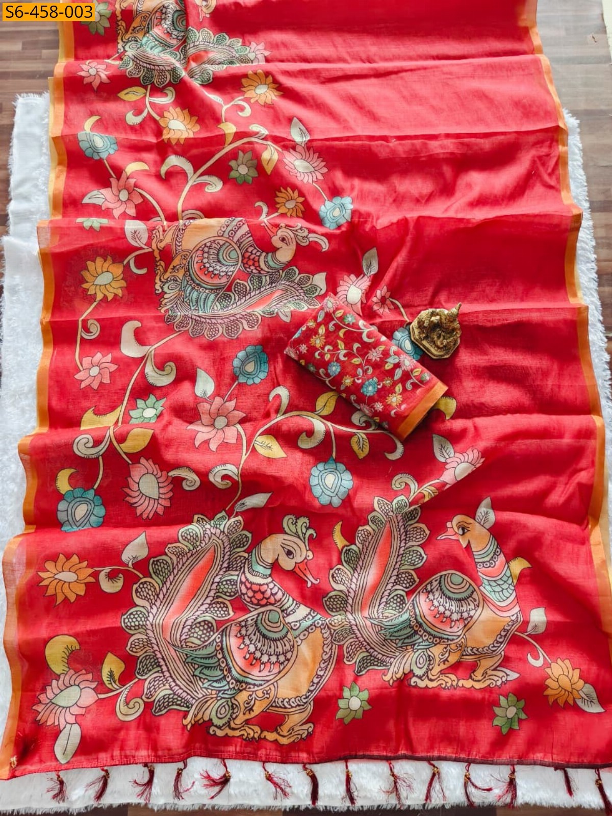 Red Fancy linen  blooming sarees