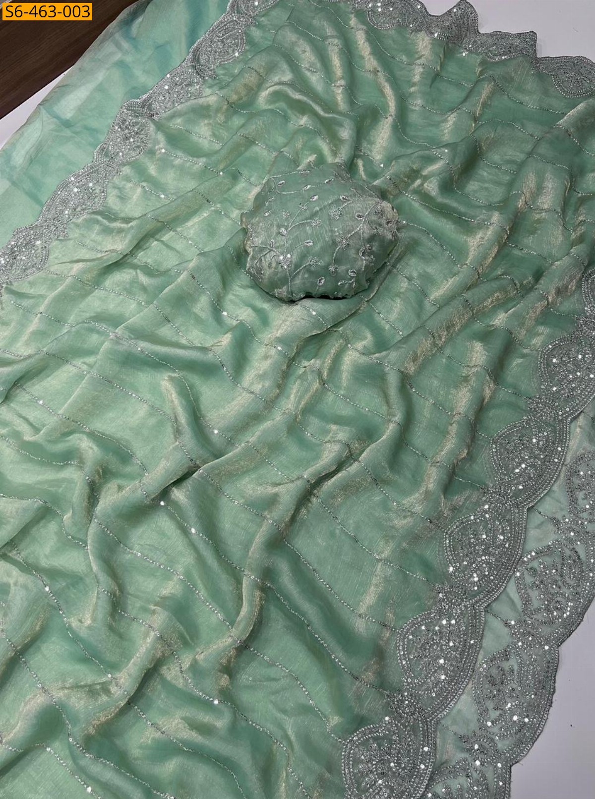 Pista green Fancy Fendy Chiffon Saree 