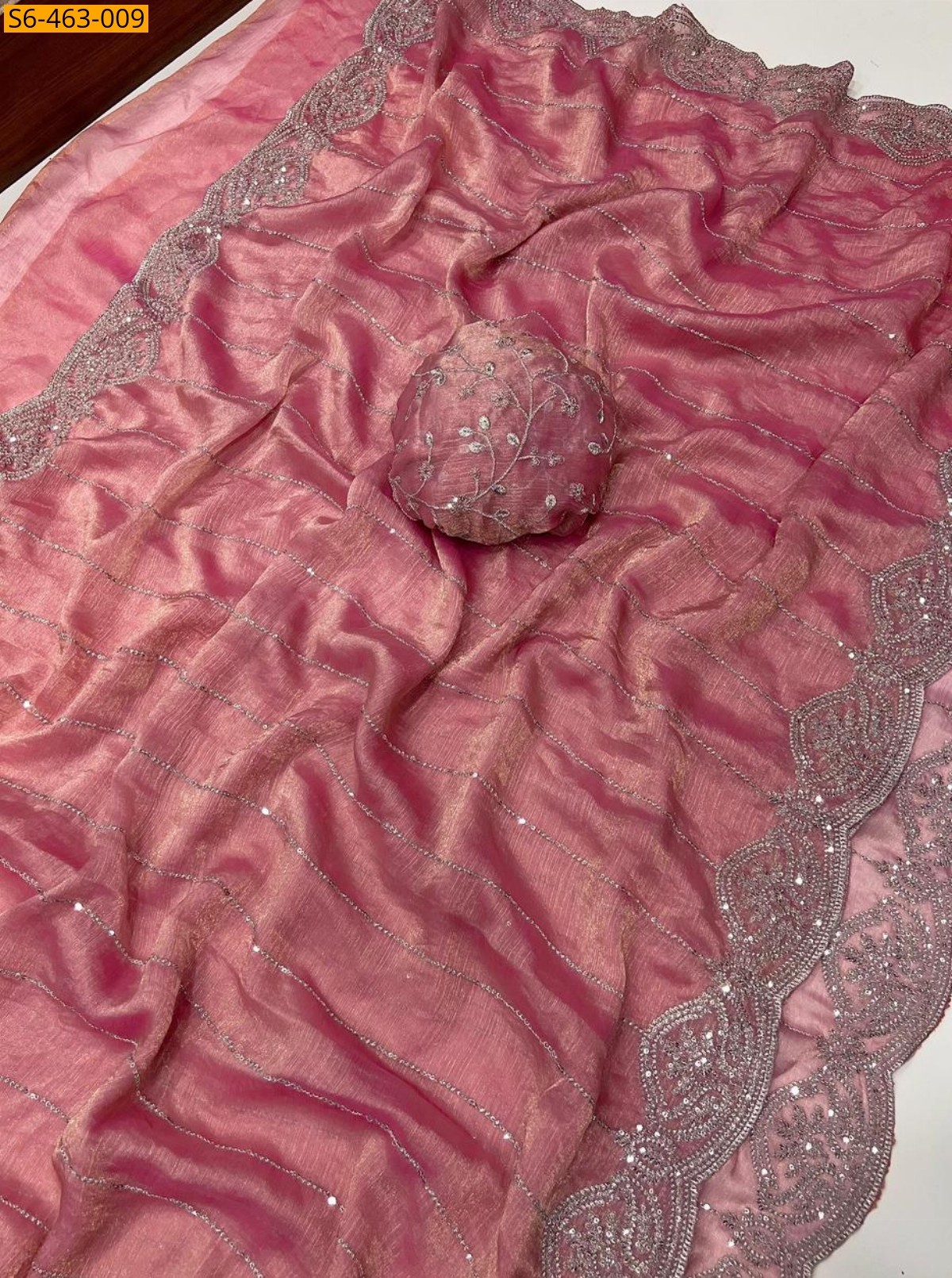 Baby pink Fancy Fendy Chiffon Saree 