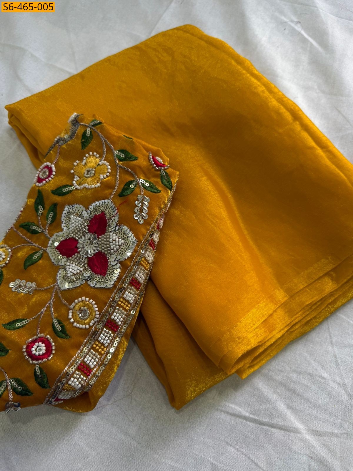 Yellow Fancy Space Sattin Saree