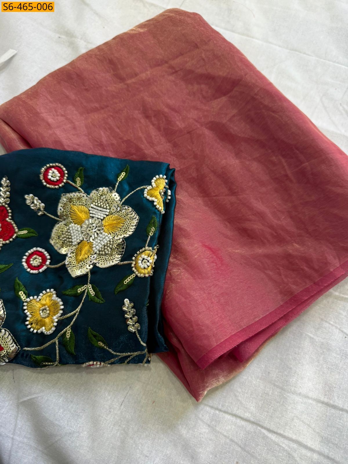 Peach Fancy Space Sattin Saree