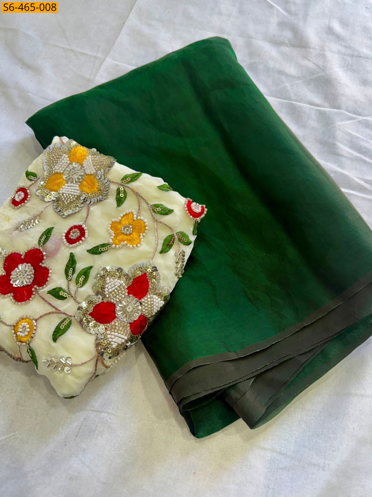 Green Fancy Space Sattin Saree