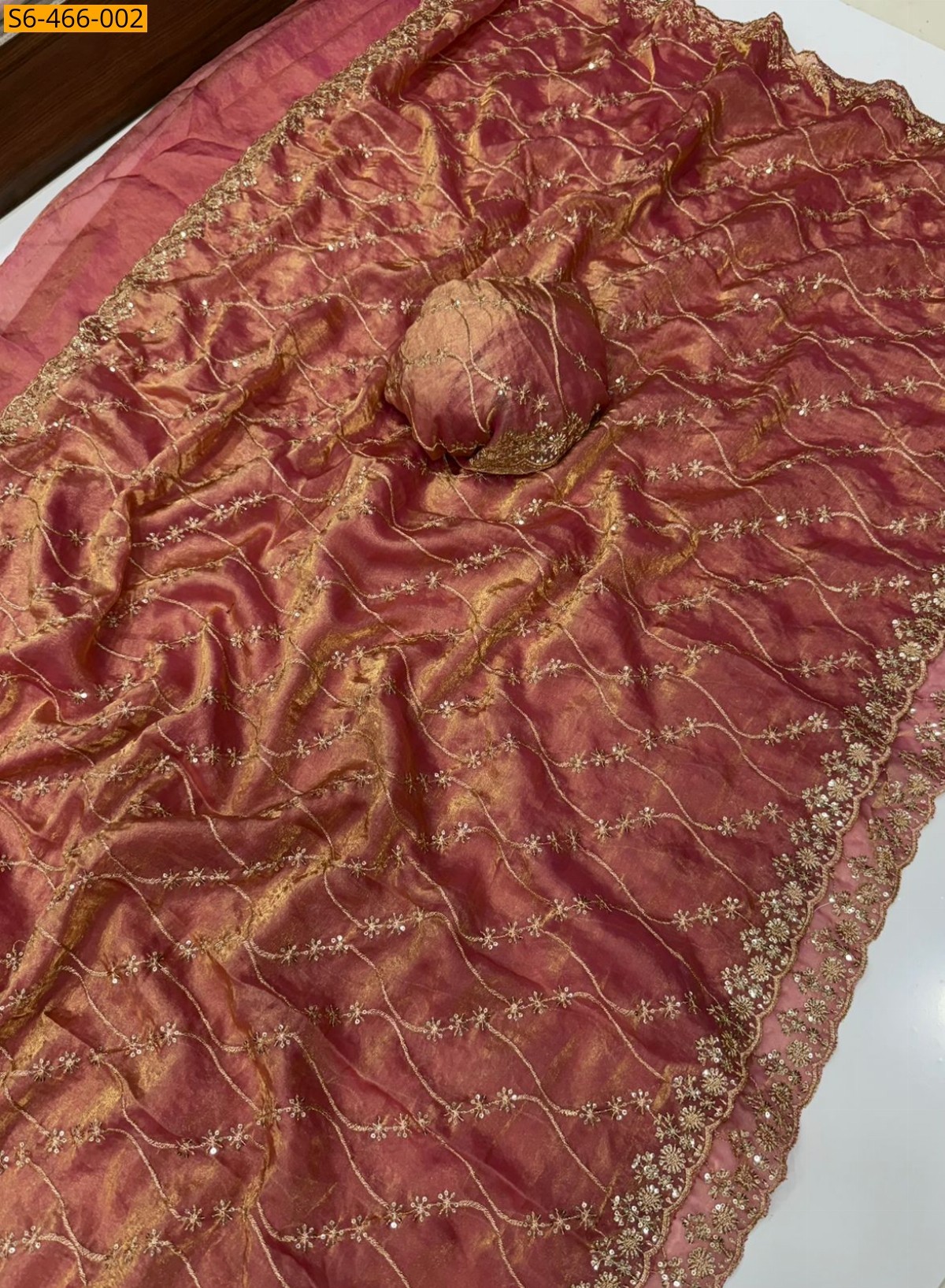 Peach Fancy Space Sattin Saree