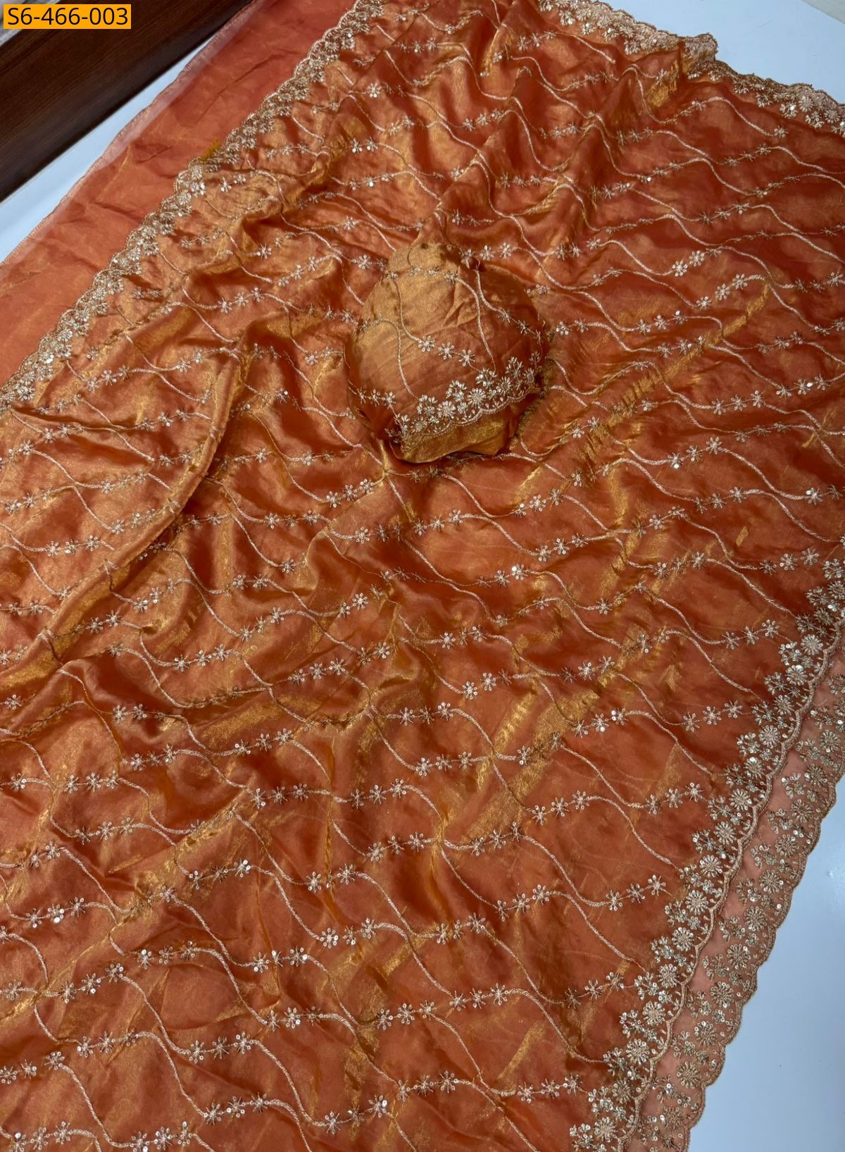Orange Fancy Space Sattin Saree