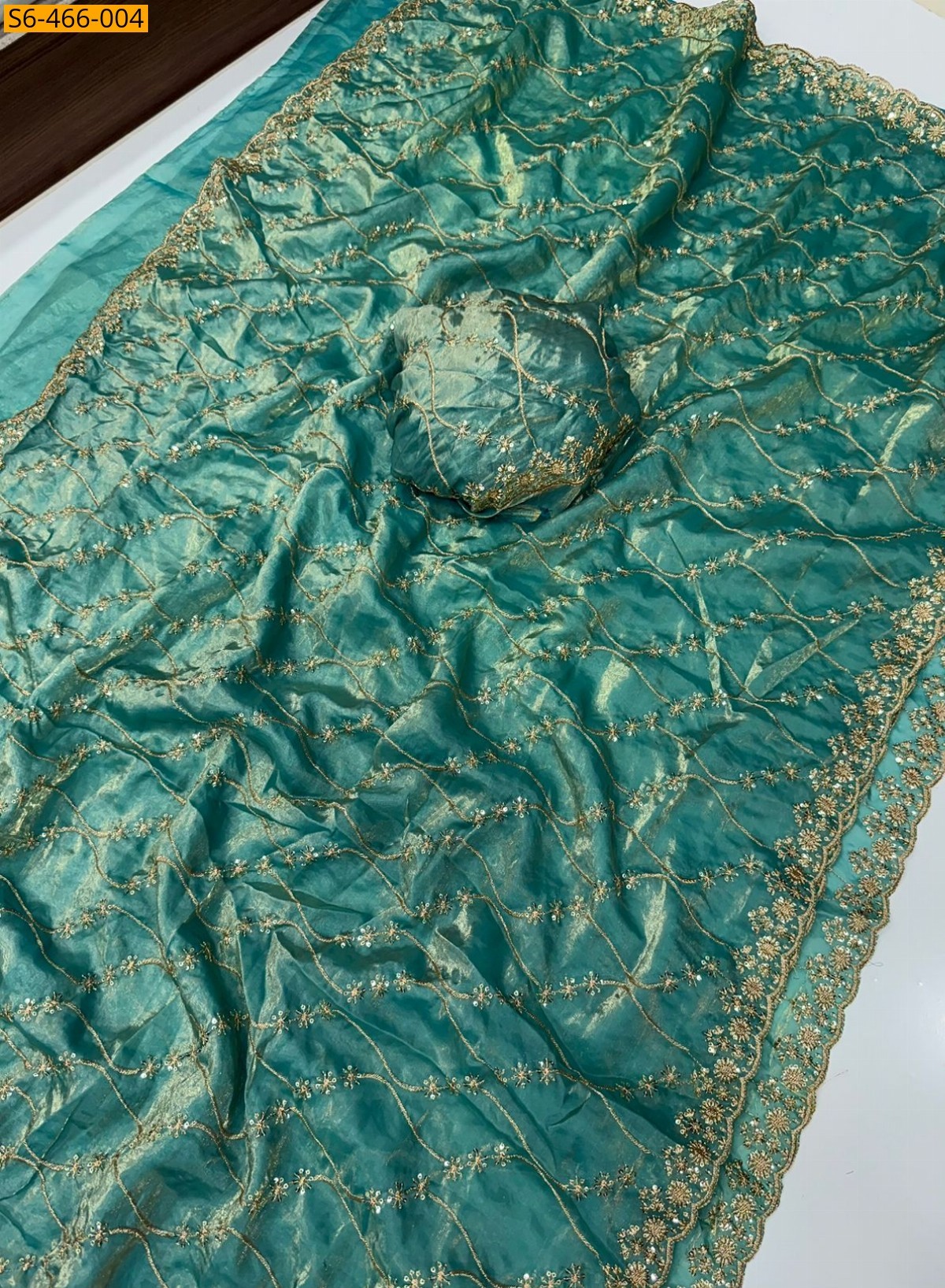 Sky blue Fancy Space Sattin Saree