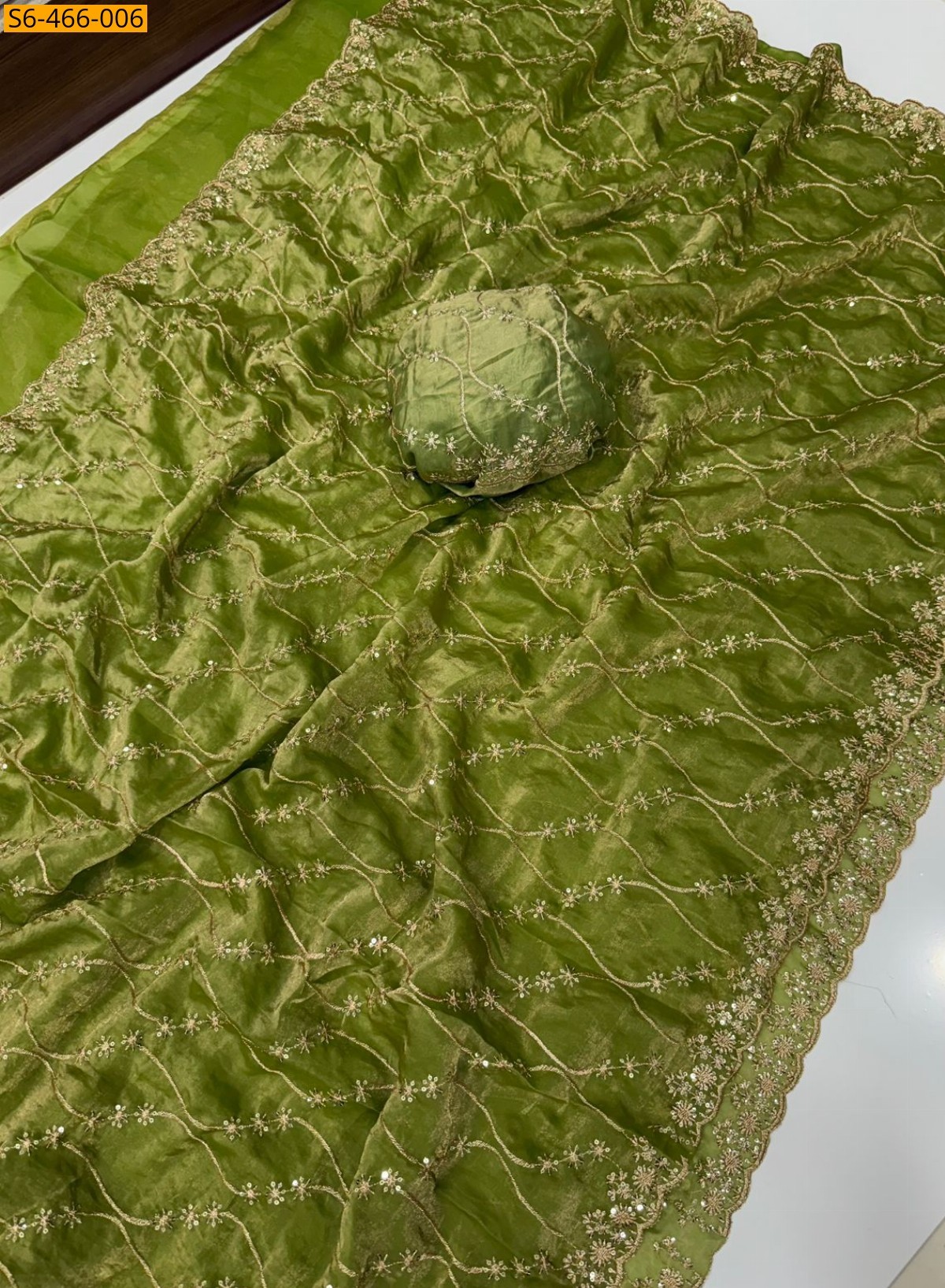 Green Fancy Space Sattin Saree