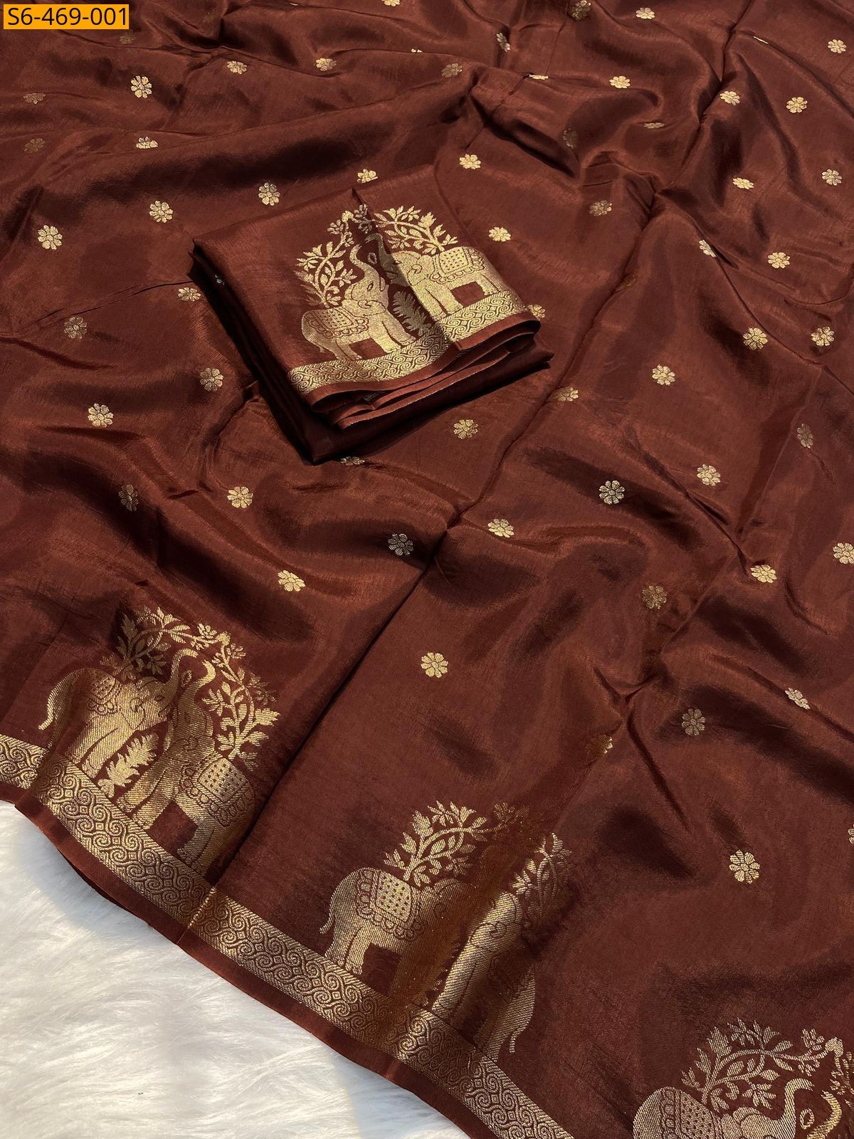 Brown Fancy Muslin Silk Saree