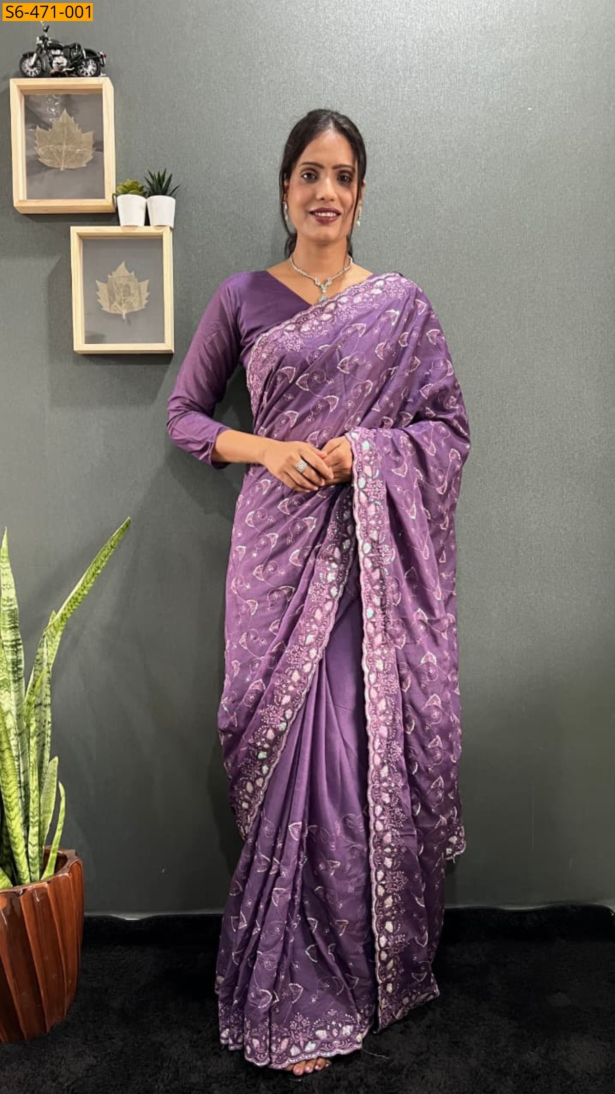 Lavender Fancy Georgette Silk Saree 