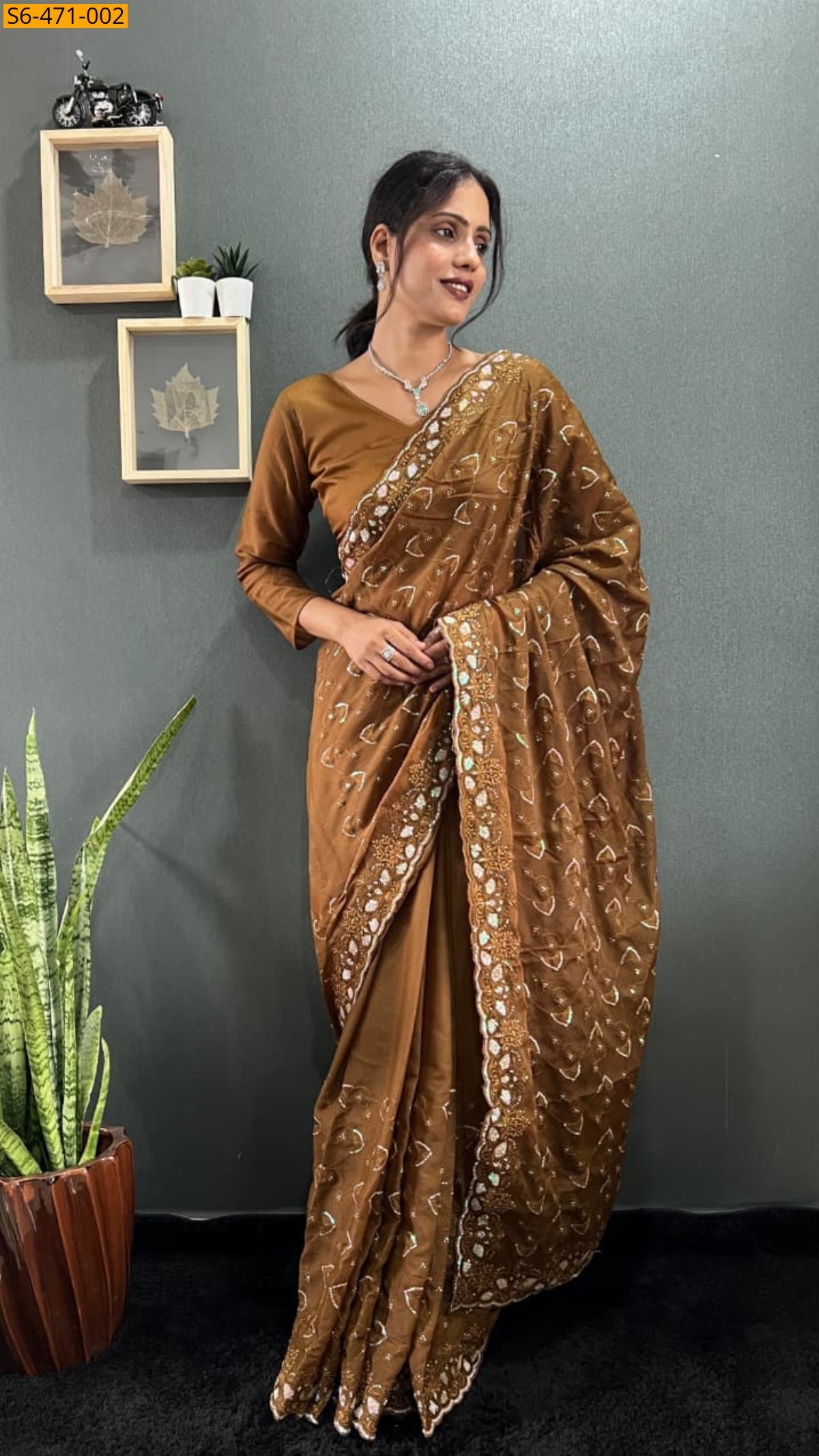 Brown Fancy Georgette Silk Saree 